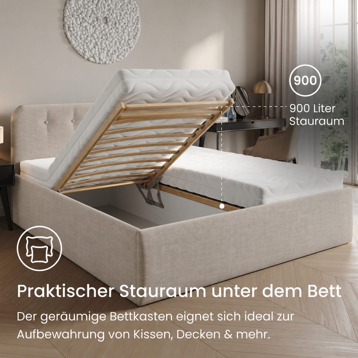 Home Collective Polsterbett Bett mit Stauraum, verstellbarem Lattenrost, viele Größen (Größen: 100x200 120x200 140x200 160x200 180x200 200x200, hochwertiger Str – Bild 4 von 5