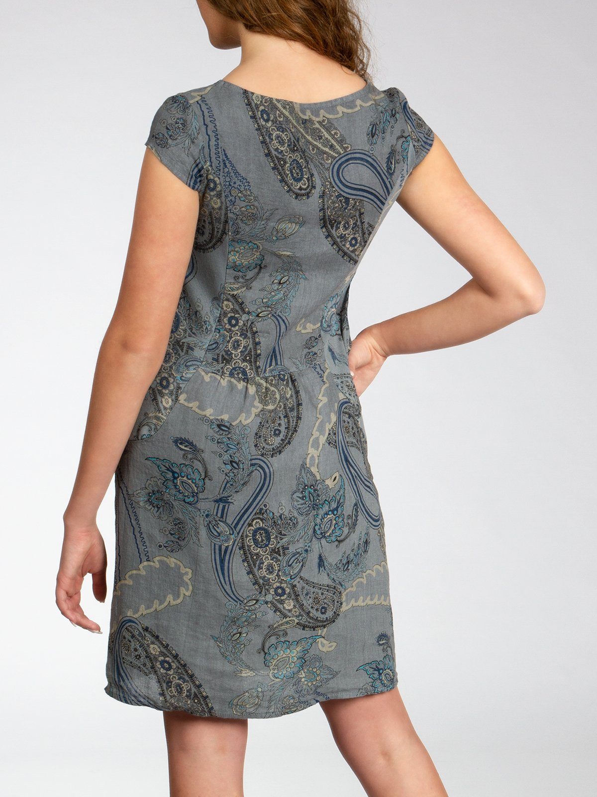 Caspar Sommerkleid SKL022 Damen Sommer Leinenkleid mit Paisley Print bis Größe 50 Luftig leicht, figurumspielende Form, mit seitlichem Jersey-Einsatz