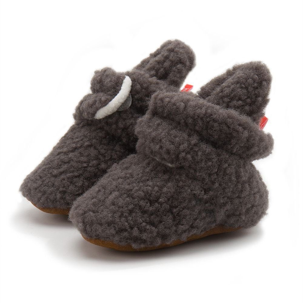 Rouemi Babyschuhe, weiche Krabbelschuhe, warme Fleece-Stiefel aus Koralle Babystiefel Grau | Stiefel