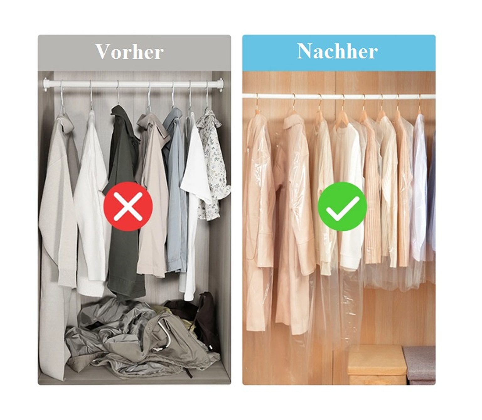 BAYLI Kleiderschutzhülle 25er Pack Kleiderschutzhülle Transparent, Mantelschutz durchsichtig