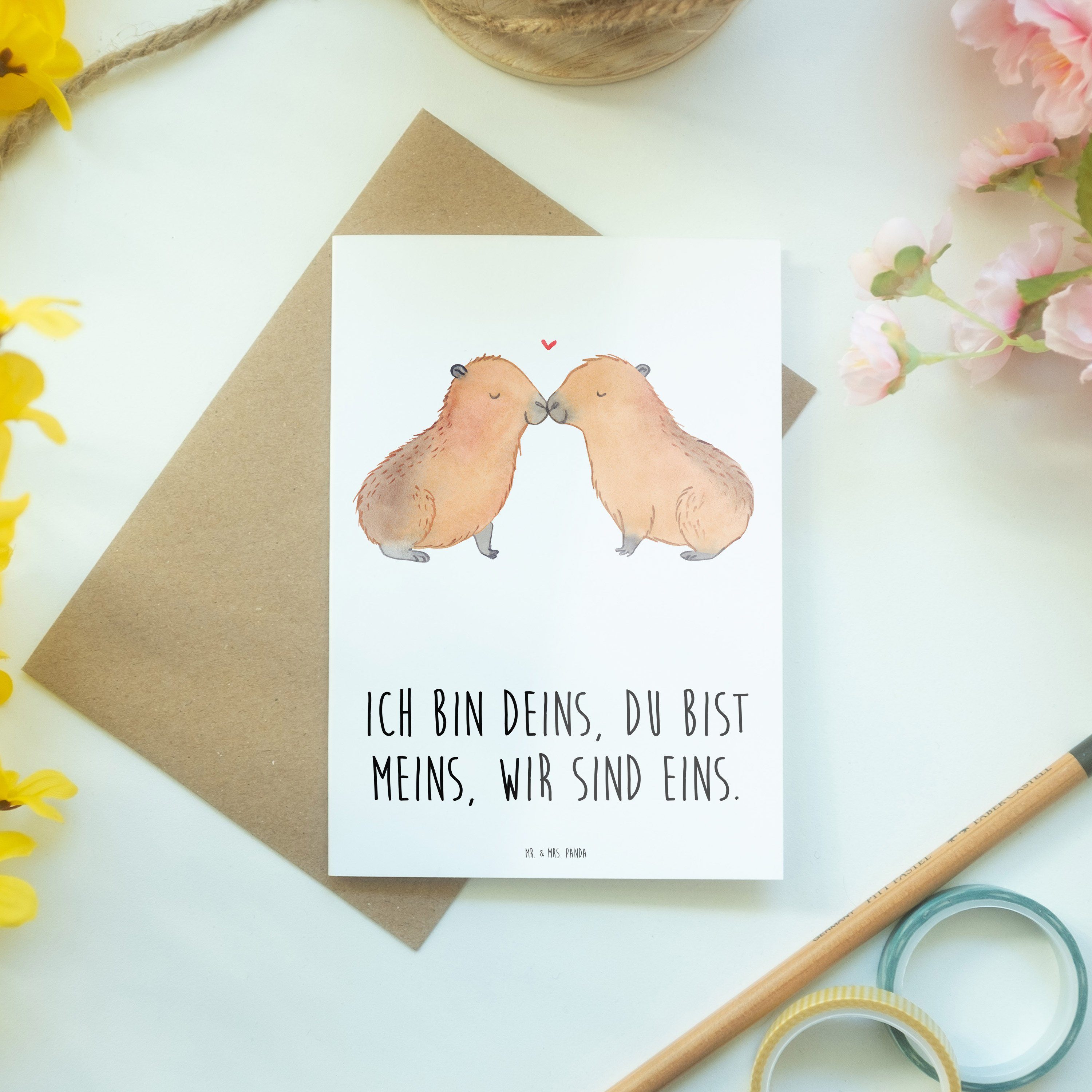 Grußkarte Geschenk, Capybara Klappkart Gute Partnertiere, Liebe Mrs. Mr. - Weiß Laune, Panda - &