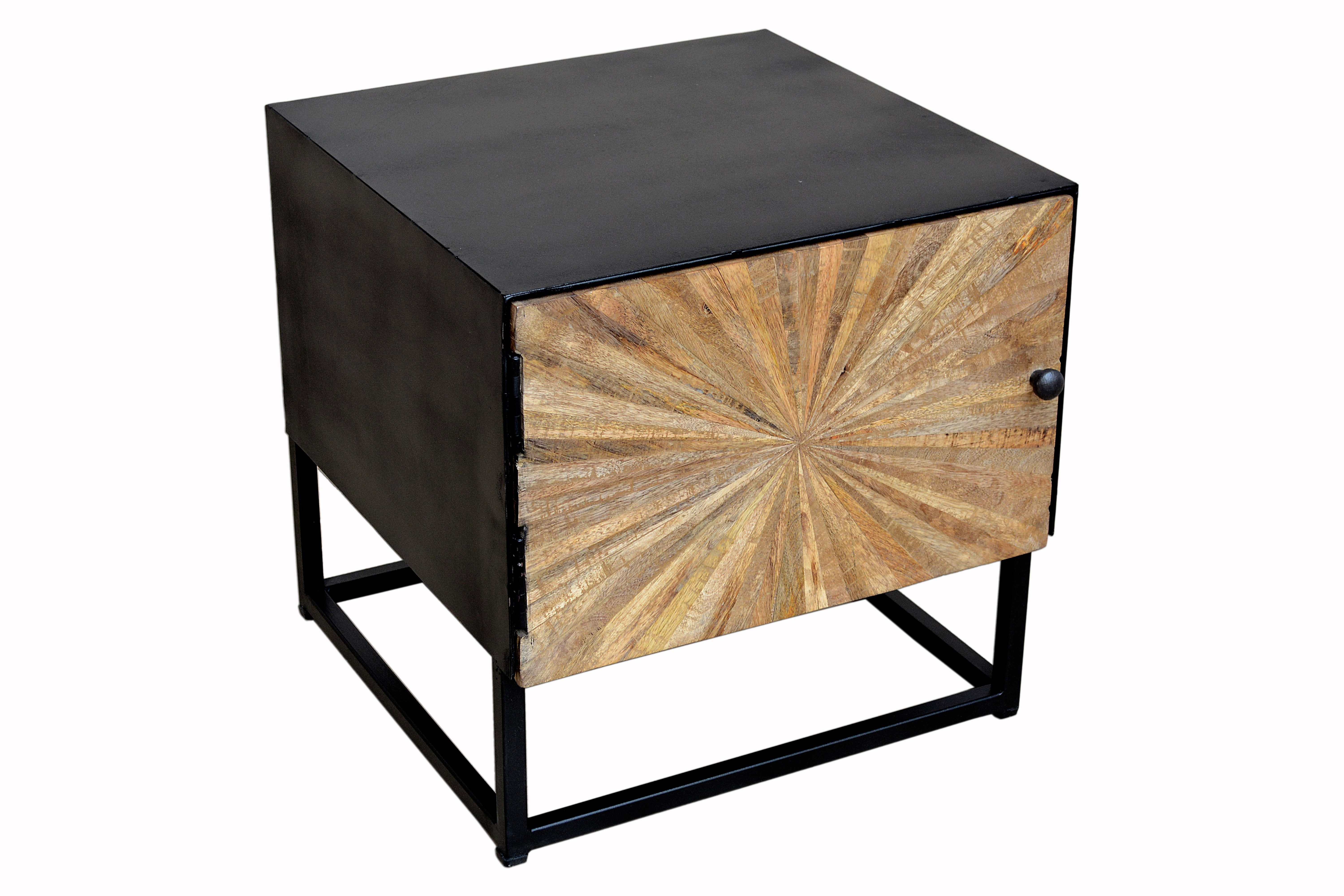 loft24 Nachtschrank Tanay Nachttisch, Beistelltisch, Mangoholz, Metallgestell, 50x50x50 cm