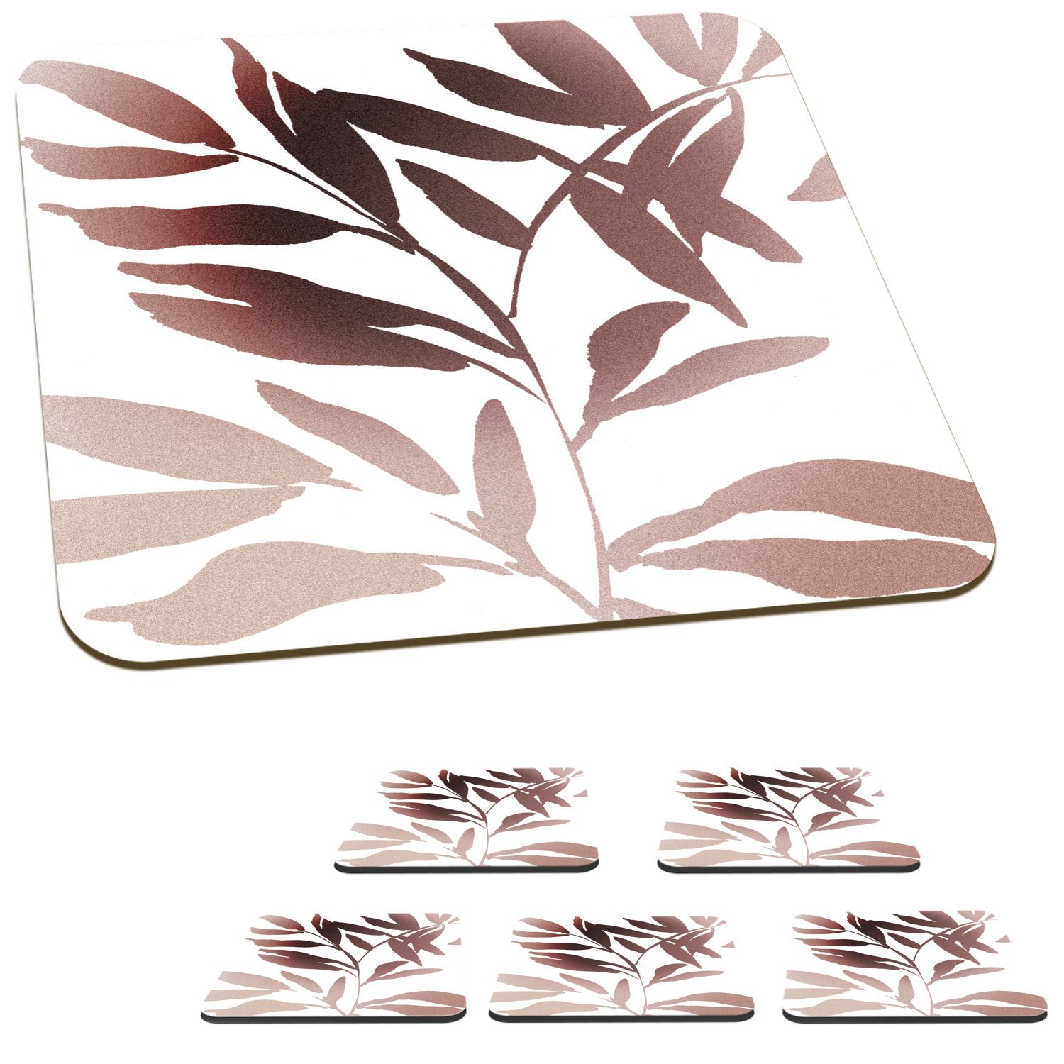 Tischuntersetzer, Tasse Blättern - - Design MuchoWow 6-tlg., Glasuntersetzer, Zubehör Glasuntersetzer für Abstrakt, Korkuntersetzer, Untersetzer, Gläser,