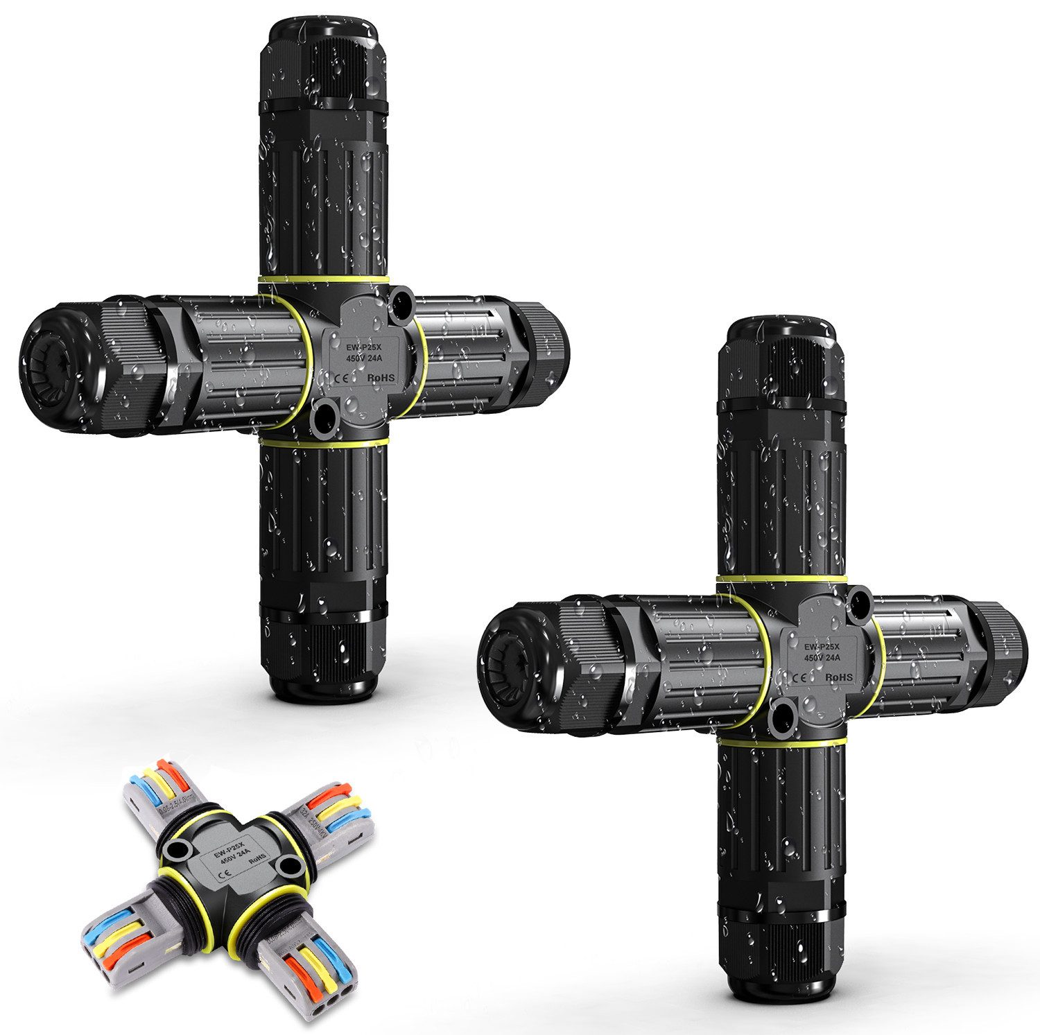 BlingBin Kabelverbinder-Sortiment IP68 wasserdichter Kabelstecker, 3-Kanal, 3-polig Anschlussstecker, 3-polig, 1 Set, 1-tlg., 15.5*2.8cm, Reparatur und Verlängerung von Stromkabeln