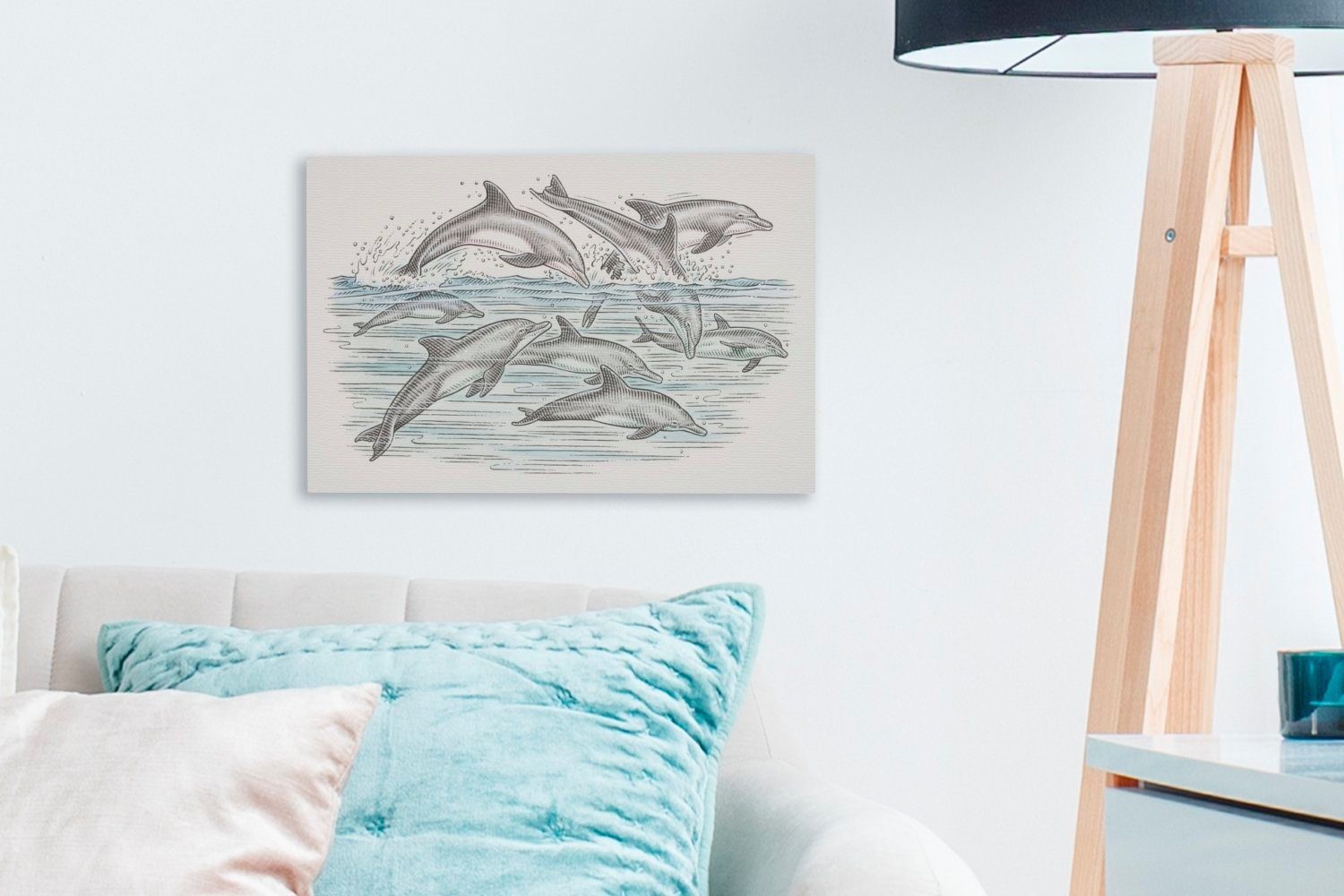 OneMillionCanvasses® Leinwandbild Delfine Leinwandbilder, 30x20 St), (1 - Tiere, cm Wasser Wandbild Wanddeko, Aufhängefertig, 