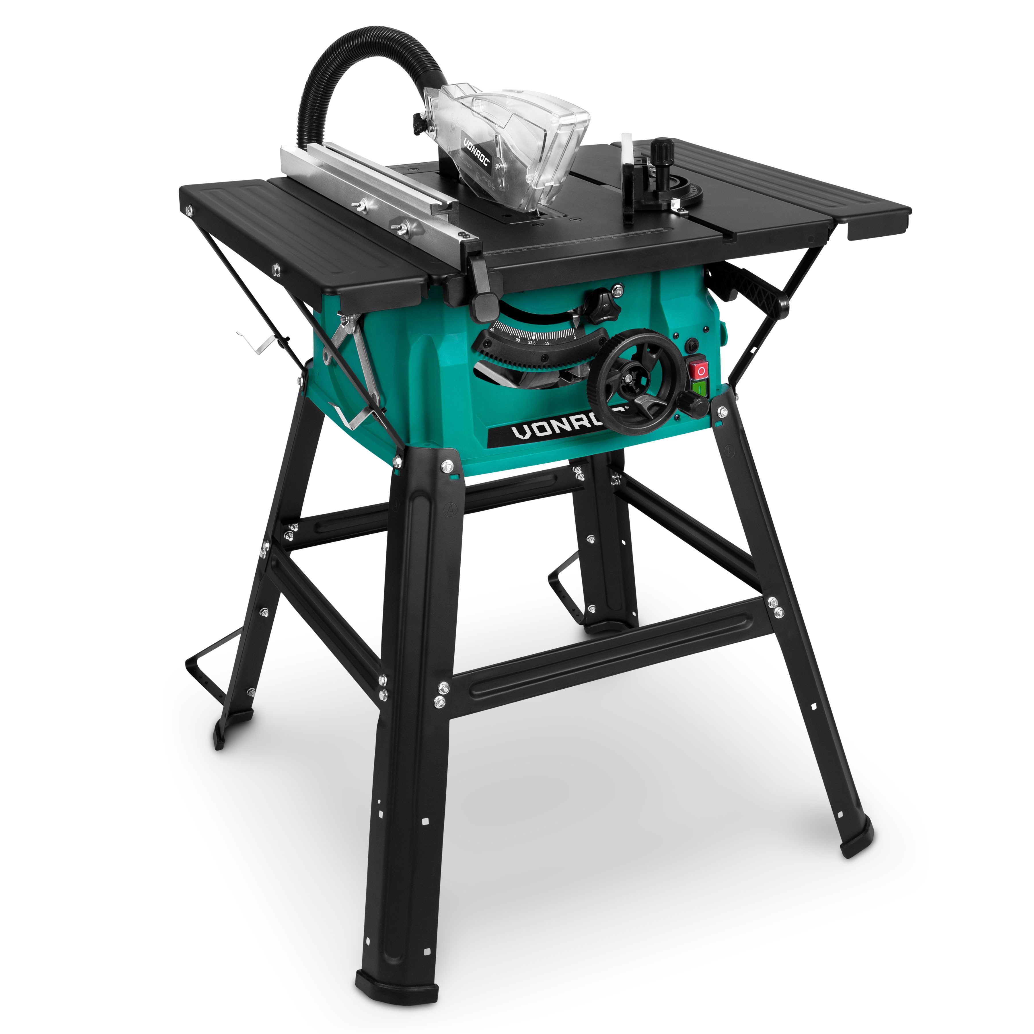 VONROC Tischkreissäge mit Führungsschiene 1500W - Tischsäge mit Staubabsaugung 5000U/min, inkl. Untergestell, - Ø210mm - Inkl. Gehrungsführung und 40T Sägeblatt