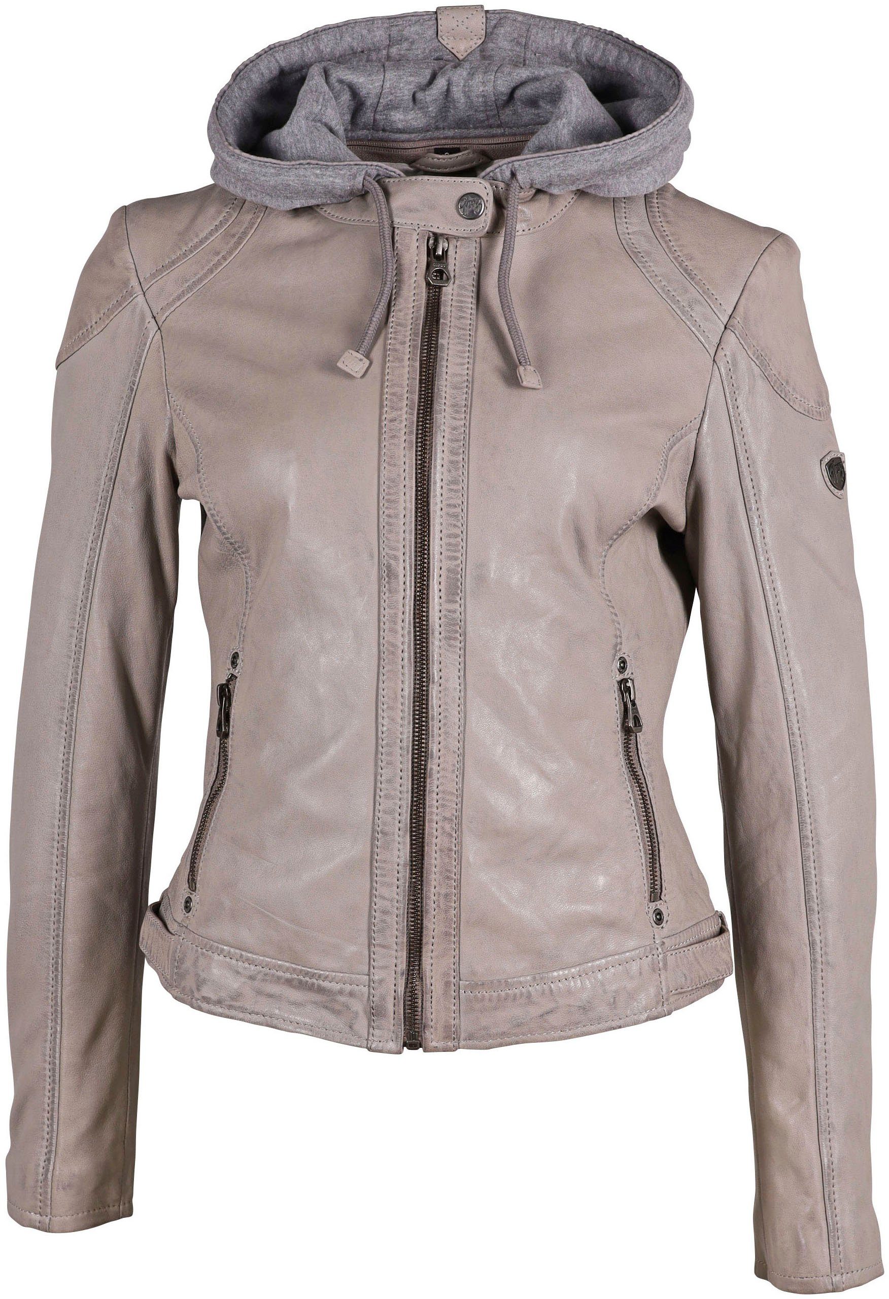 Damen Jacken Gipsy Lederjacke AMMY22 2-in-1-Style mit abnehmbarer Jersey-Kapuze