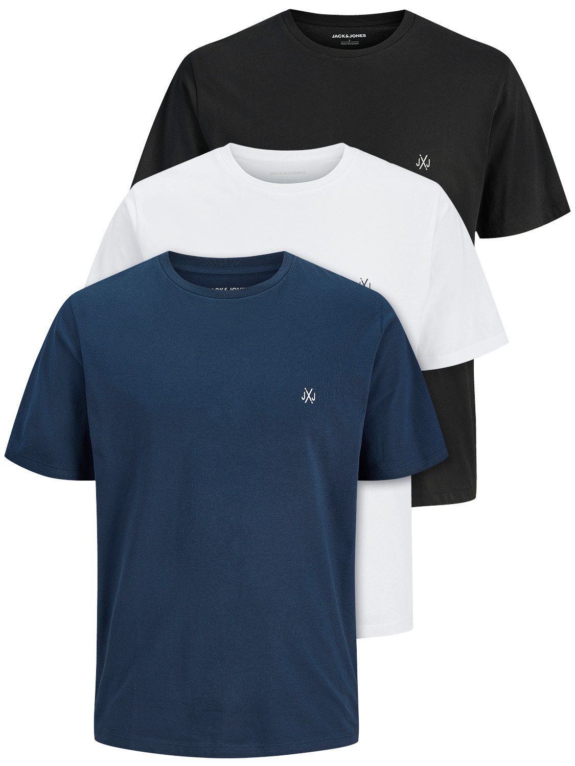 Jack & Jones Print-Shirt 3er Pack JXJ TEE (3-tlg) (3 Stück) etwas länger geschnitten, nicht zu kurz