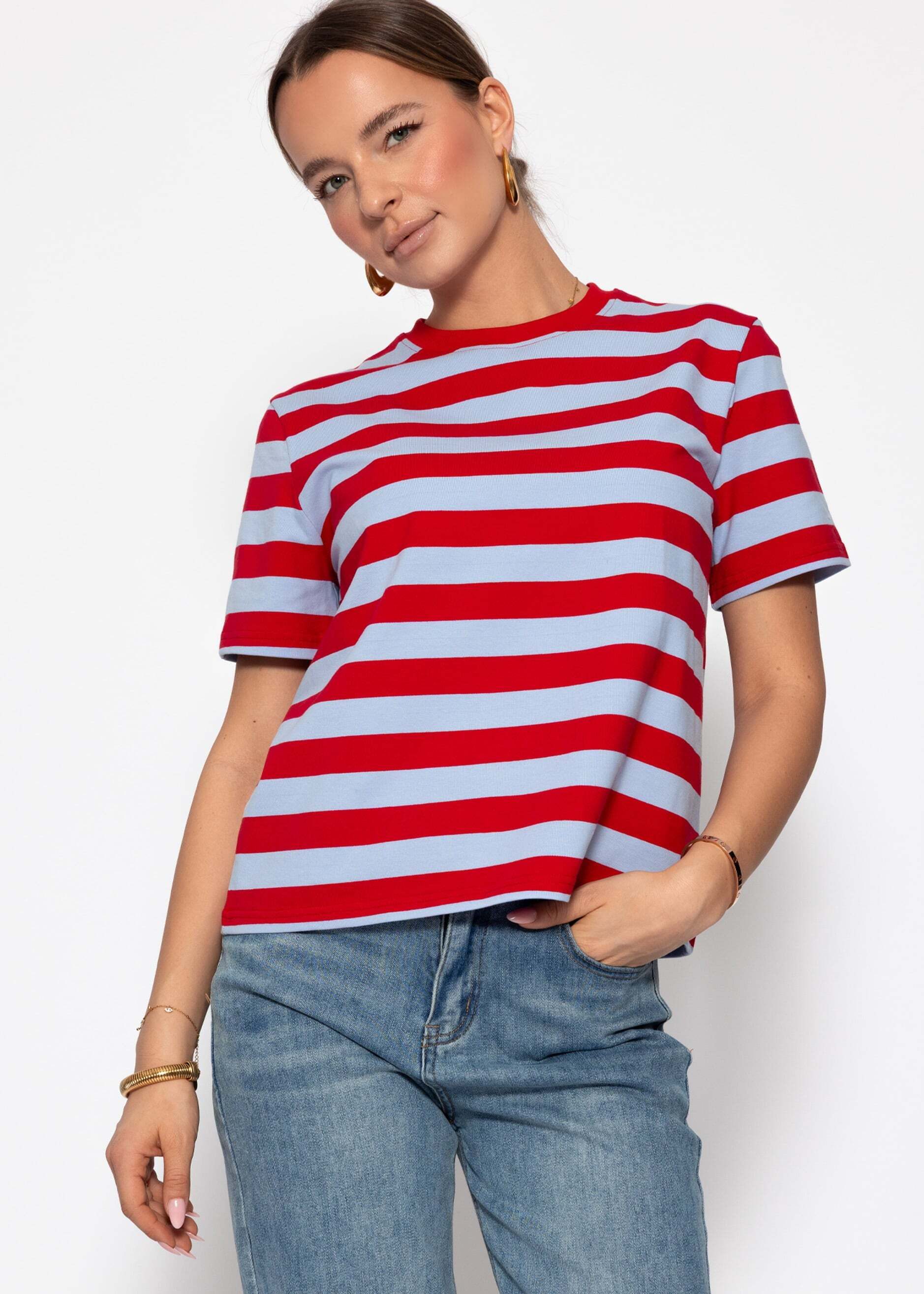 SASSYCLASSY T-Shirt Shirt mit Blockstreifen für Damen Oversize T-Shirt mit Rundhalsausschnitt und kurzen Ärmeln
