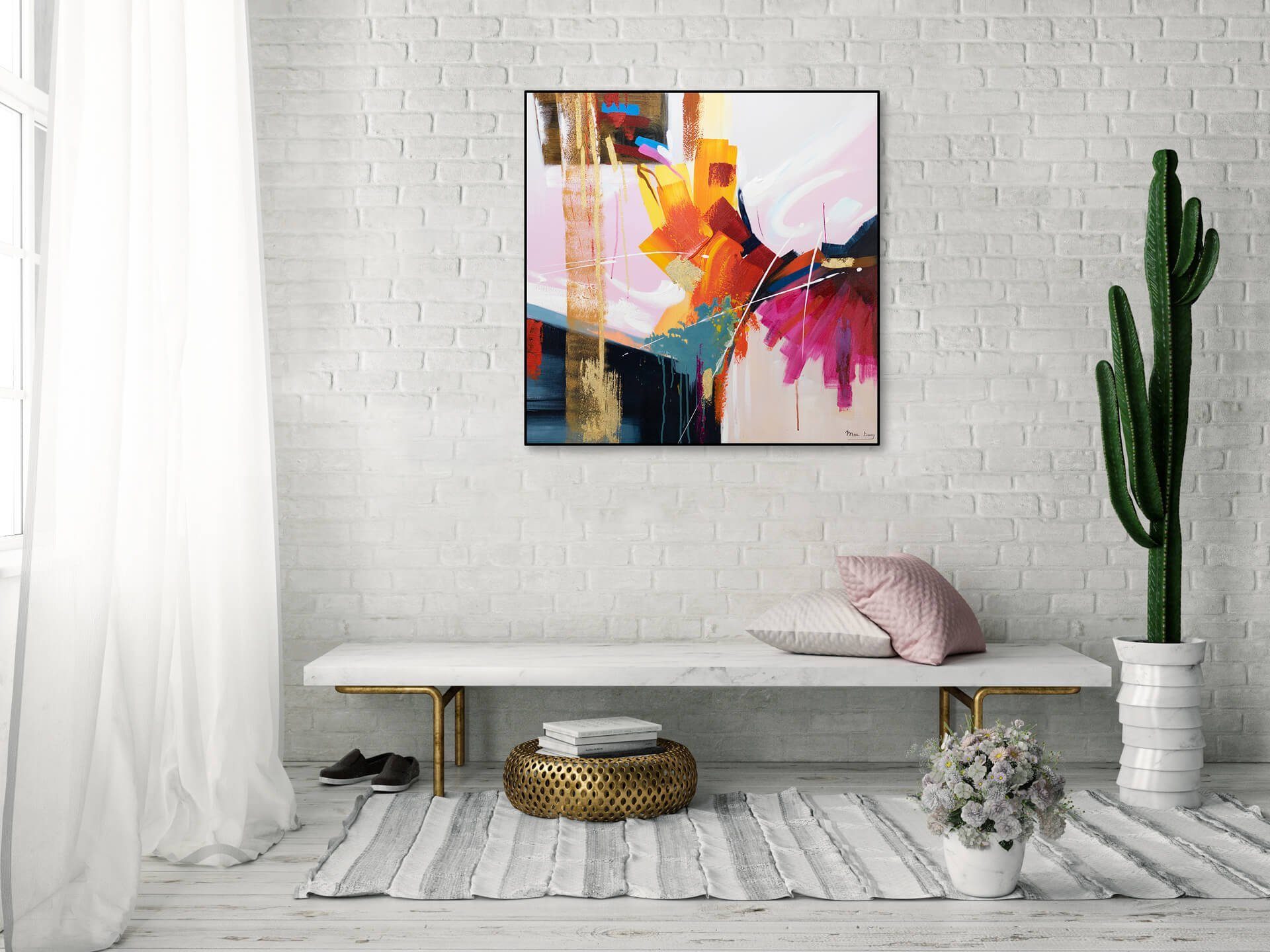 der Leinwandbild HANDGEMALT Wohnzimmer 100% cm, KUNSTLOFT 80x80 Wandbild Gemälde Farben Passion
