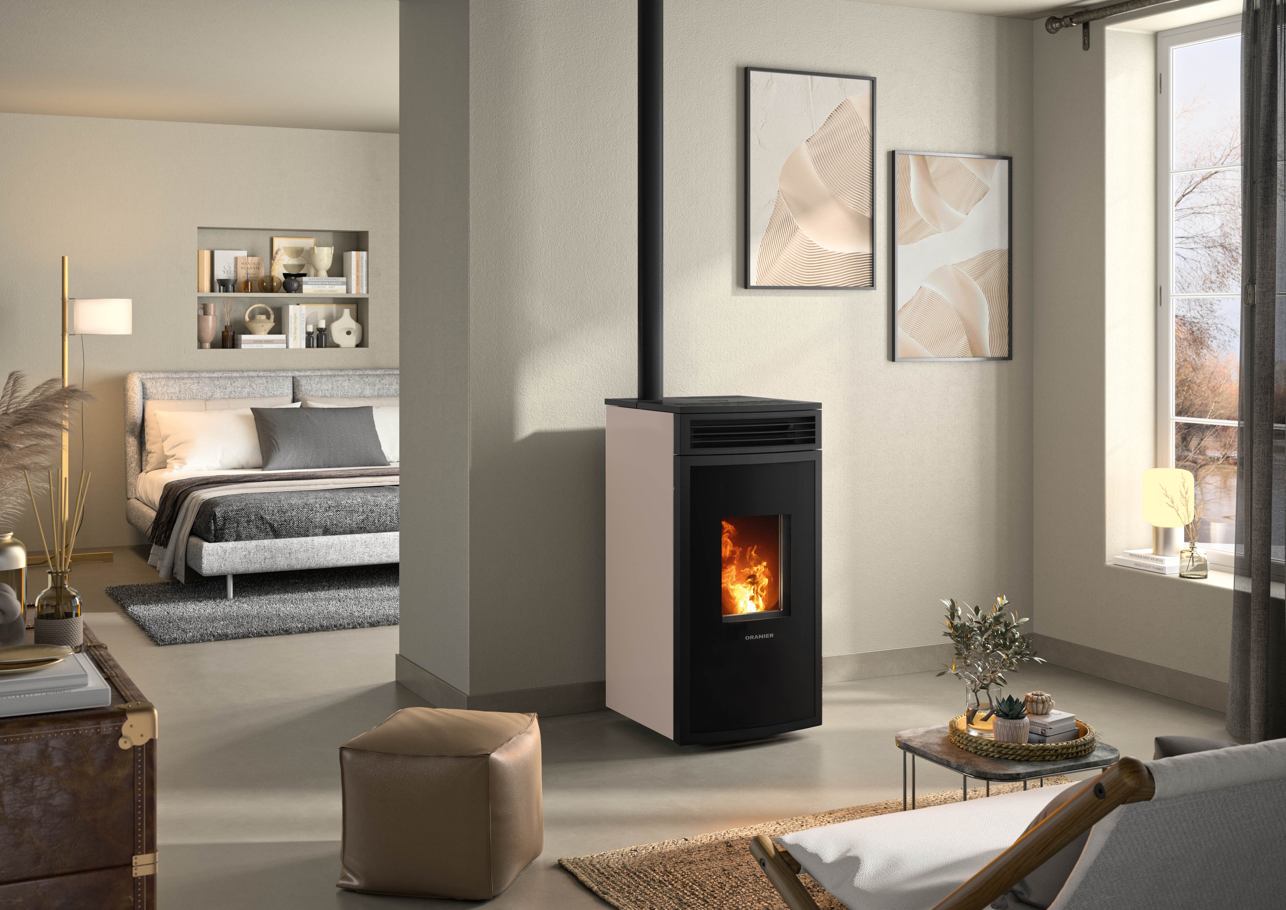 Oranier Pelletofen »Neta« Taupe, 2,4 kW, Dauerbrand, Anschluss oben