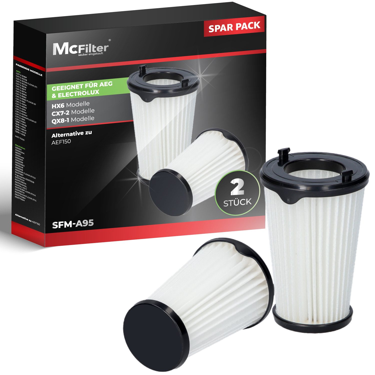 McFilter HEPA-Filter Filter 2x geeignet für AEG CX7-2 & QX8 ERGORAPIDO, AEG Electrolux, Juno Zanker Zanussi 9001683755, passgenau, wie AEF150