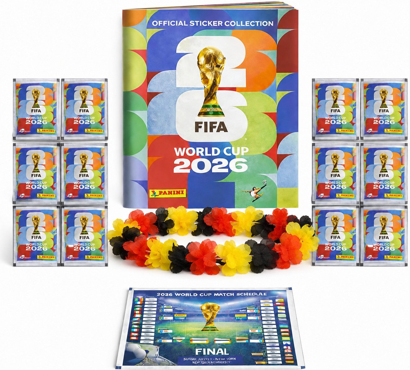 Kinderfreund® XXL WM 2026 Set – inkl. Sticker Album Panini + Spielplan & Blumenkette