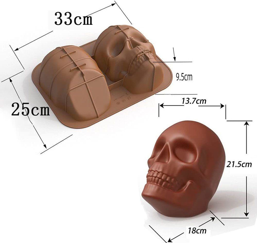 3D Totenkopf-Backform, Schädel-Silikon-Form GelldG Muffinform Silikonform, Halloween