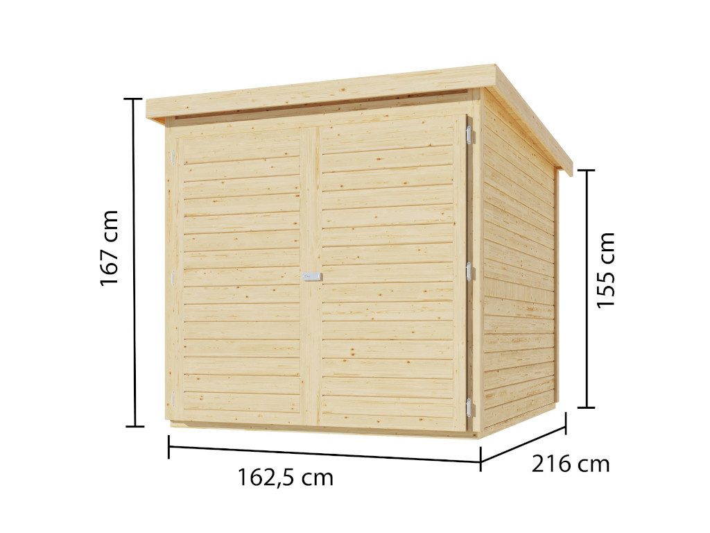 Karibu Gartenhaus Bikebox Fahrradgarage 3 19 mm naturbelassen, BxT: 162.50x216 cm, 19 mm Wandstärke, Doppeltür