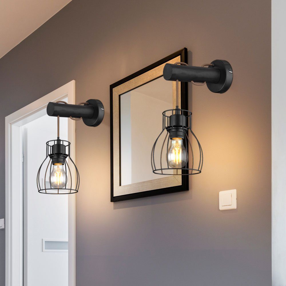 etc-shop Wandleuchte, Leuchtmittel Käfigschirm Wohnzimmer hängend Wandlampe Wandleuchte inklusive, Holz Vintage nicht