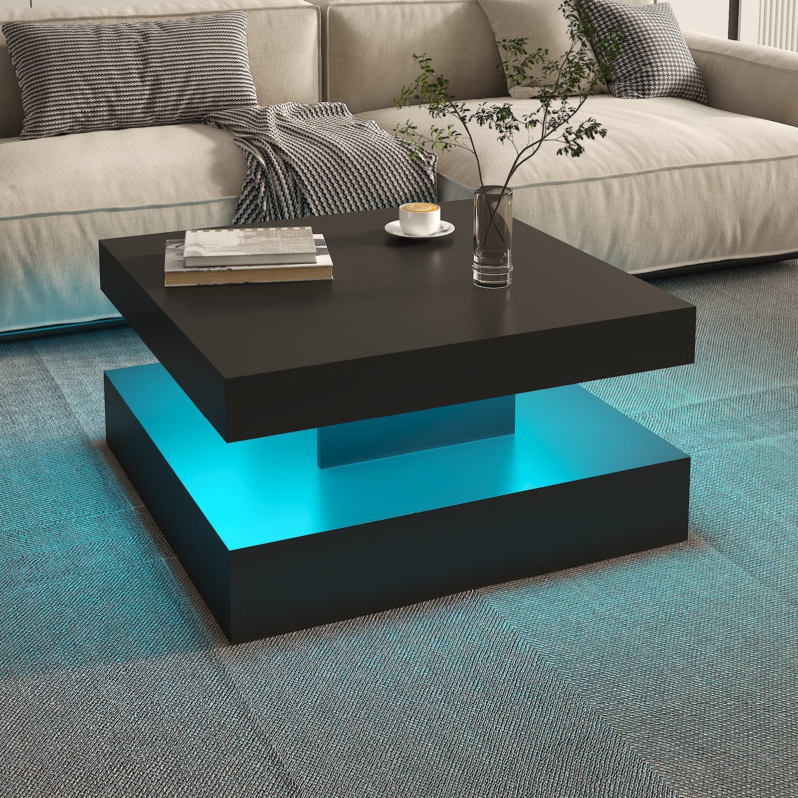 radelldar Couchtisch Quadratisch LED-Beleuchtung 2-in-1 (1-St), Moderner Wohnzimmertisch 78x78 cm mit Fernbedienung – Bild 4 von 5