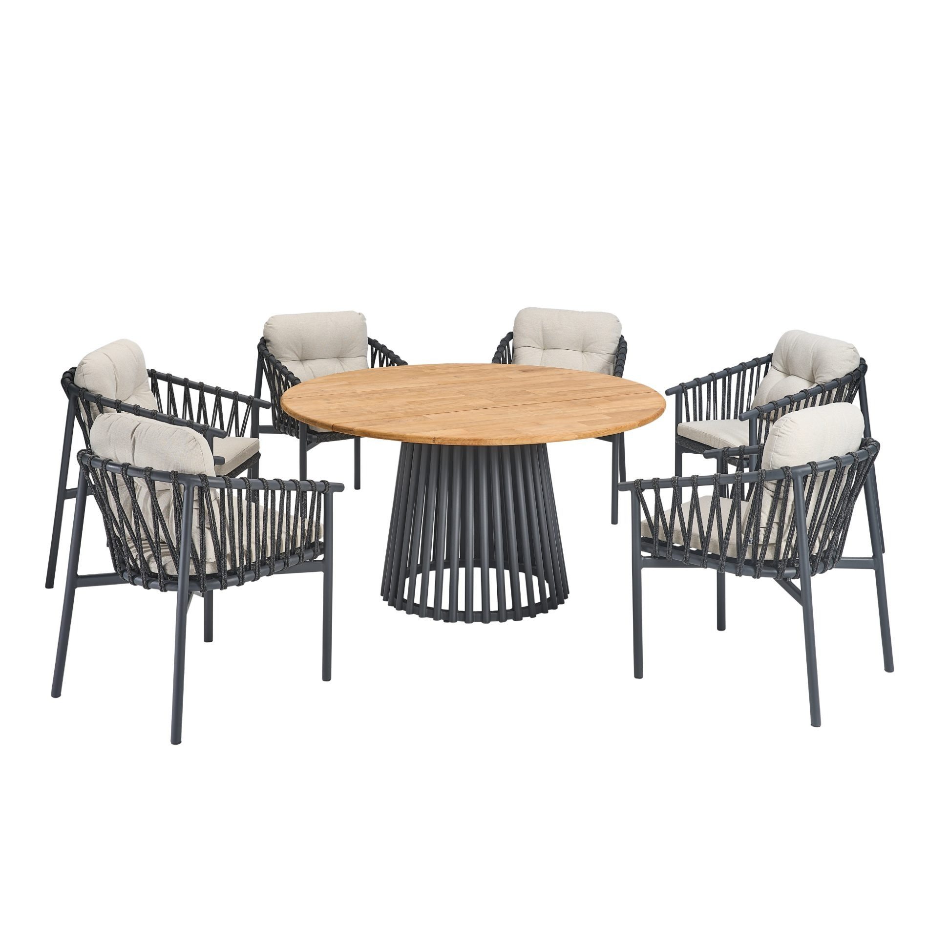 CASA DOMA Gartentisch Loreto, Ø 140 cm, Tischplatte Teakholz, Aluminium anthrazit