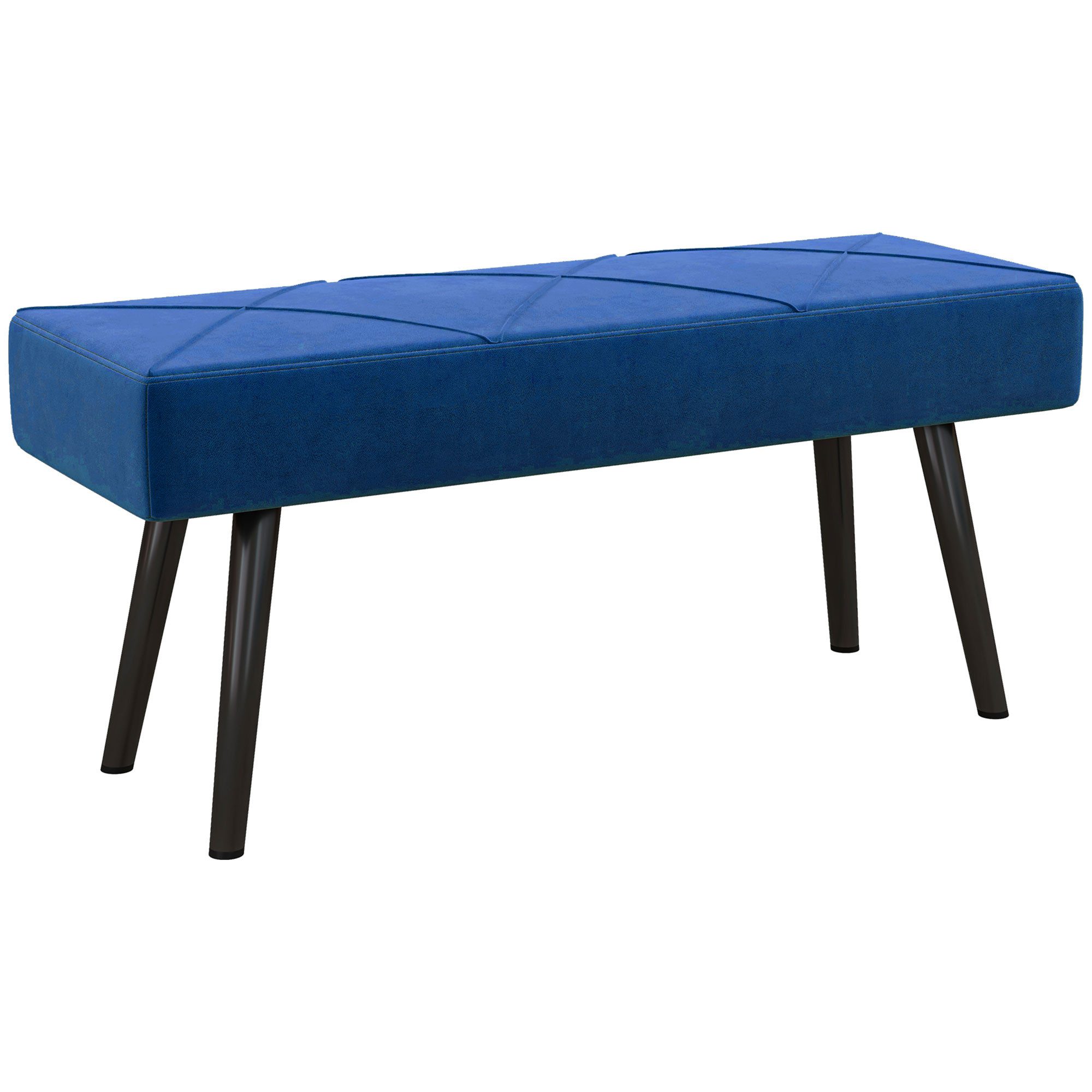 HOMCOM Polsterbank mit X-Muster, in Samtoptik, bis 120 kg Belastbar (Bettbank, 1-St., Sitzbank), für Schlafzimmer, 100 x 36 x 45 cm, Blau