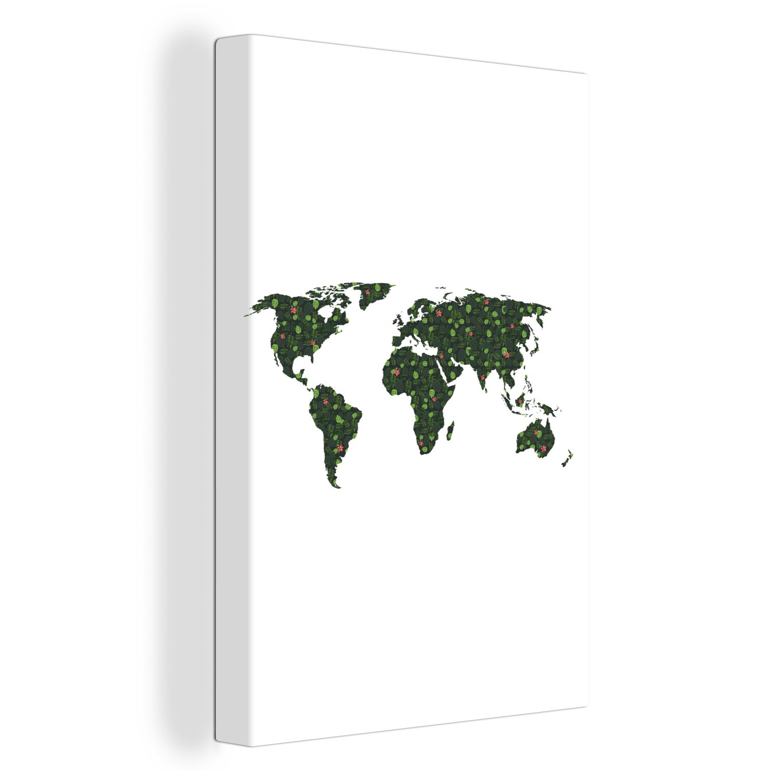 OneMillionCanvasses® Leinwandbild Weltkarte - Pflanzen - Tropisch, (1 St), Leinwandbild fertig bespannt inkl. Zackenaufhänger, Gemälde, 20x30 cm