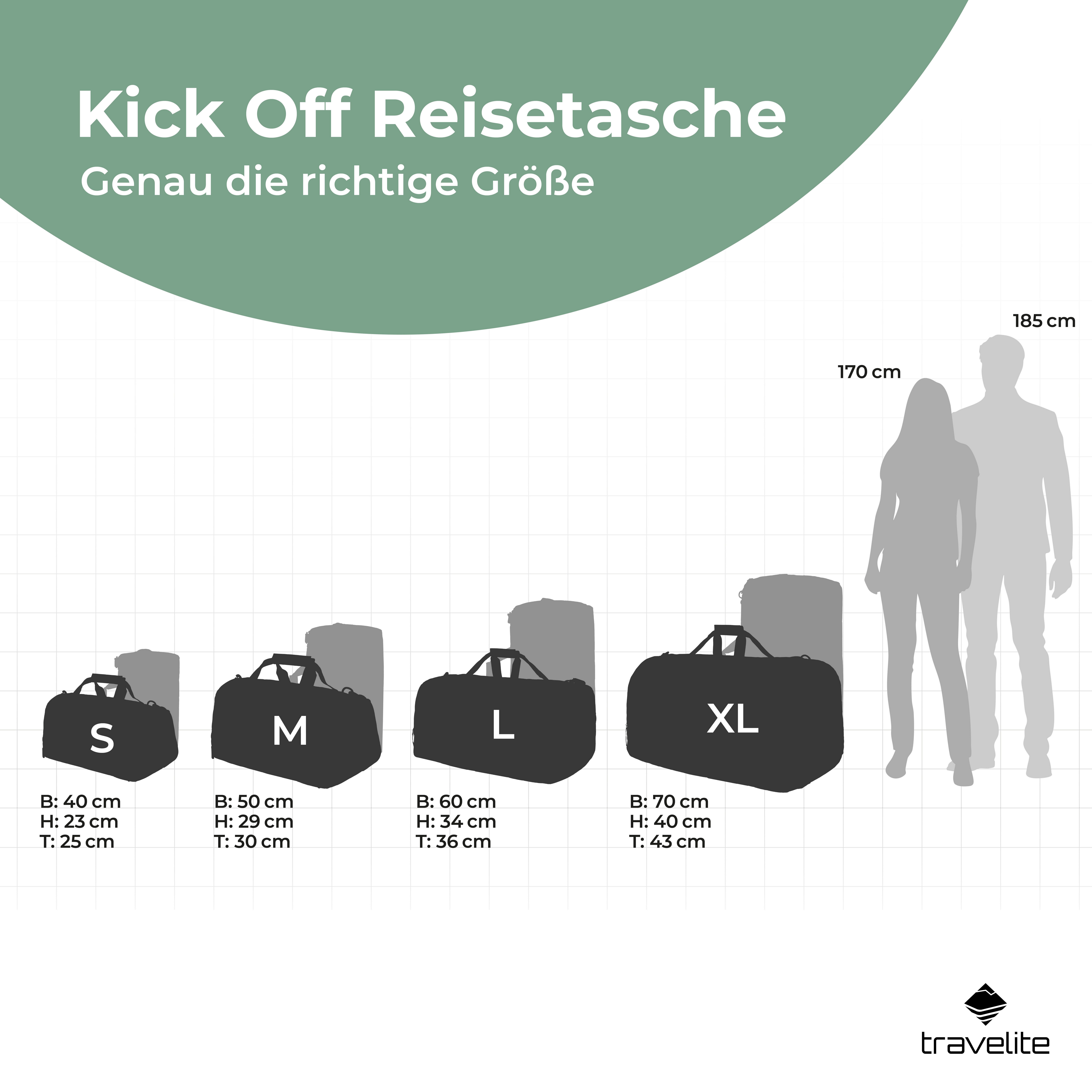 travelite Reisetasche KICK OFF, verschiedene Größen und Farben, Reisegepäck Sporttasche Freizeittasche mit Aufsteckfunktion
