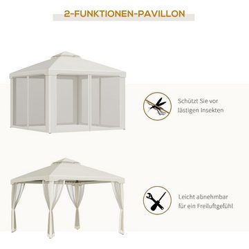 Outsunny Pavillon Festzelt, Wetterfest, mit 4 Seitenteilen, (Gartenzelt, Gartenpavillon), für Garten, Balkon, Cremeweiß