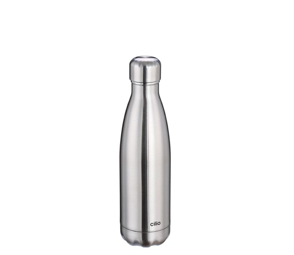 Cilio Flachmann Küchenprofi Isolierflasche Edelstahl 500 ml Silber kohlensäuregeeignet, Geeignet für kohlensäurehaltigen Getränke
