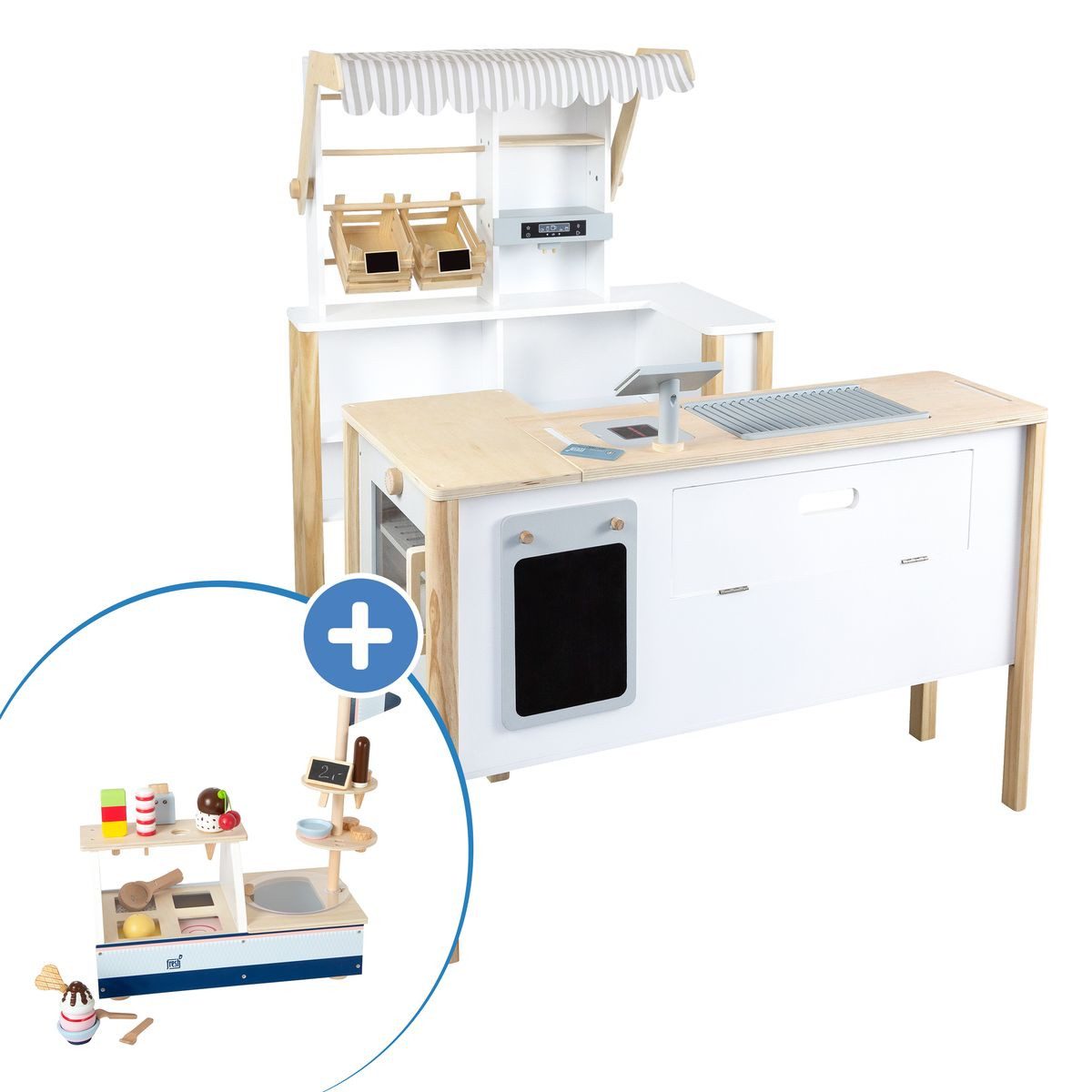 Small Foot Kaufladen Fresh - Weiß, Kinder Spielkaufladen Set mit Kaufladen Eistheken-Spielset ab 3 Jahren