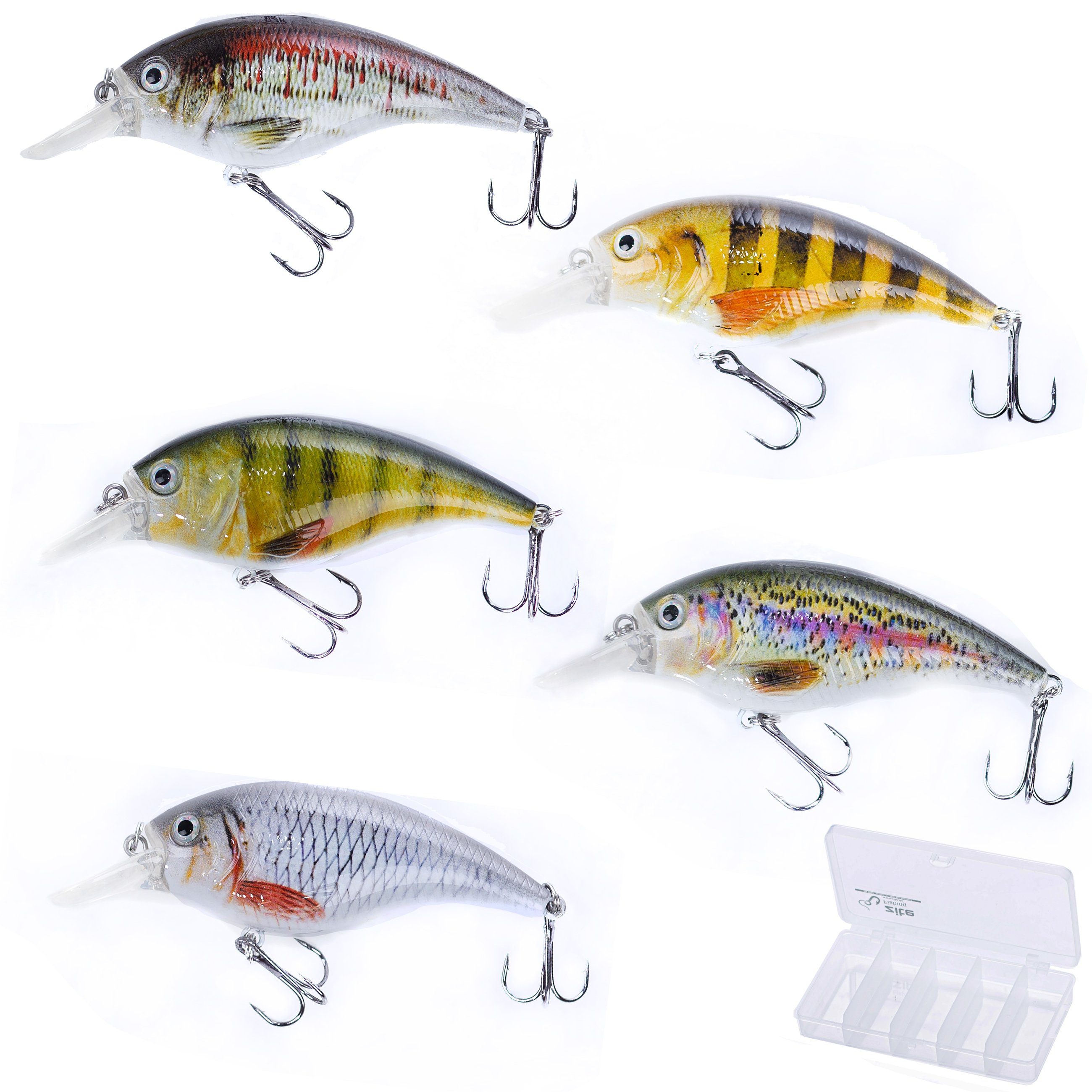 Zite Kunstköder Crankbait-Wobbler-Set 8,9 cm 16,4 g natürliches 3D-Design 5 Stück