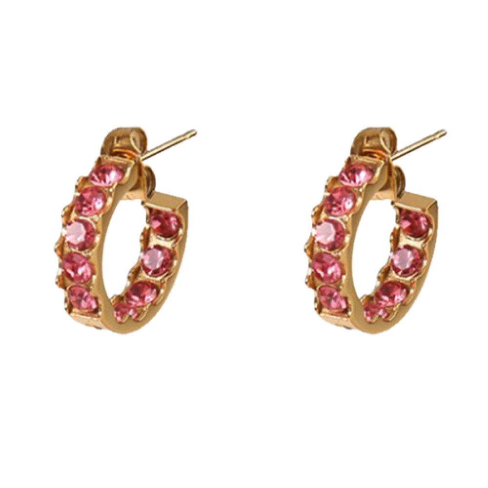BUNGSA Creolen-Set Halbcreolen mit Kristallen gold Edelstahl Damen grün (1 Paar (2 Stück), 2-tlg), Ohrschmuck Ohrringe