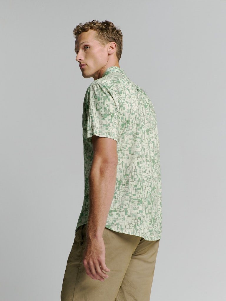 NO EXCESS Kurzarmhemd Shirt Short Sleeve Revers Collar Allover Printed GREEN
