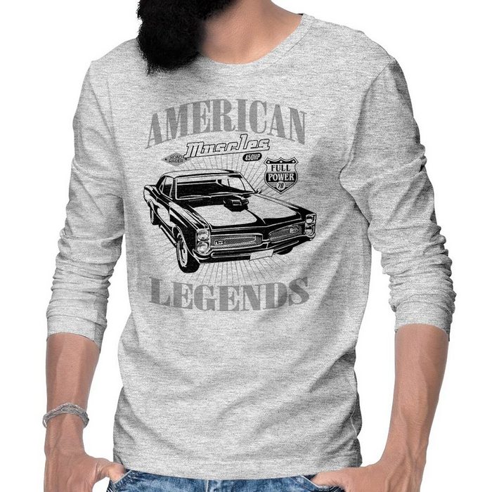 Rebel On Wheels Longsleeve Herren Langarm T-Shirt American Legend Muscle Car mit Auto / US-Car Motiv