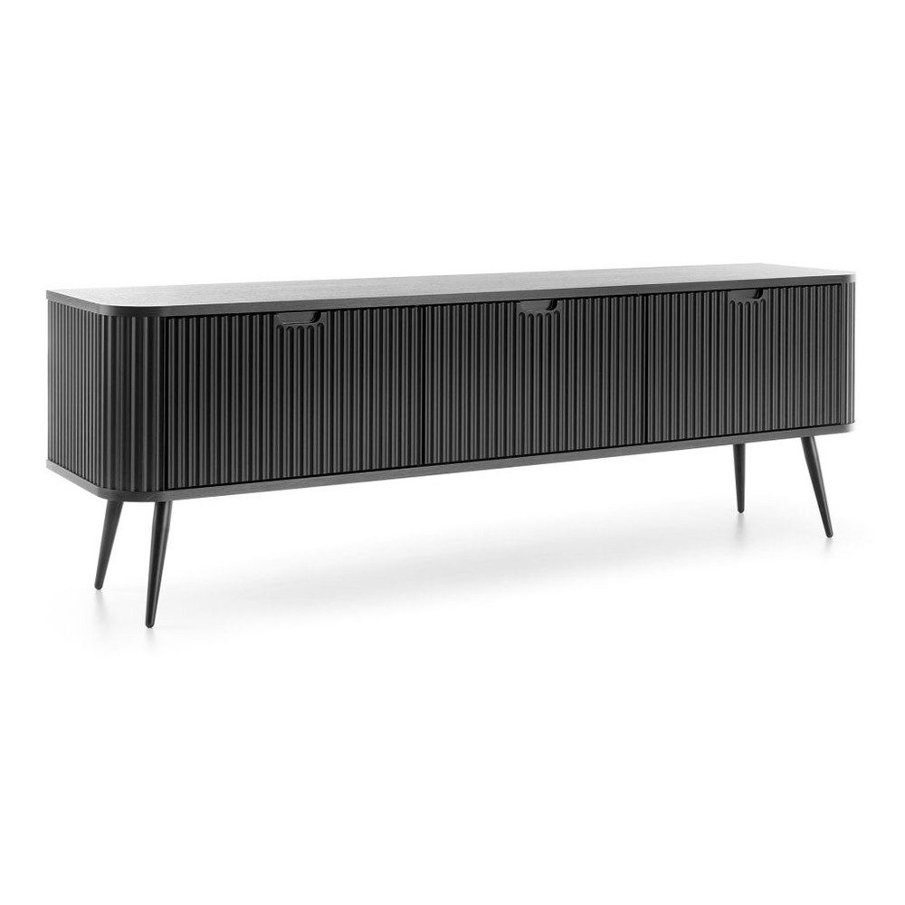Lomadox Lowboard ZARA-160, in schwarz mit Rillen gerillt Füße Metall schwarz 168x56x39 cm