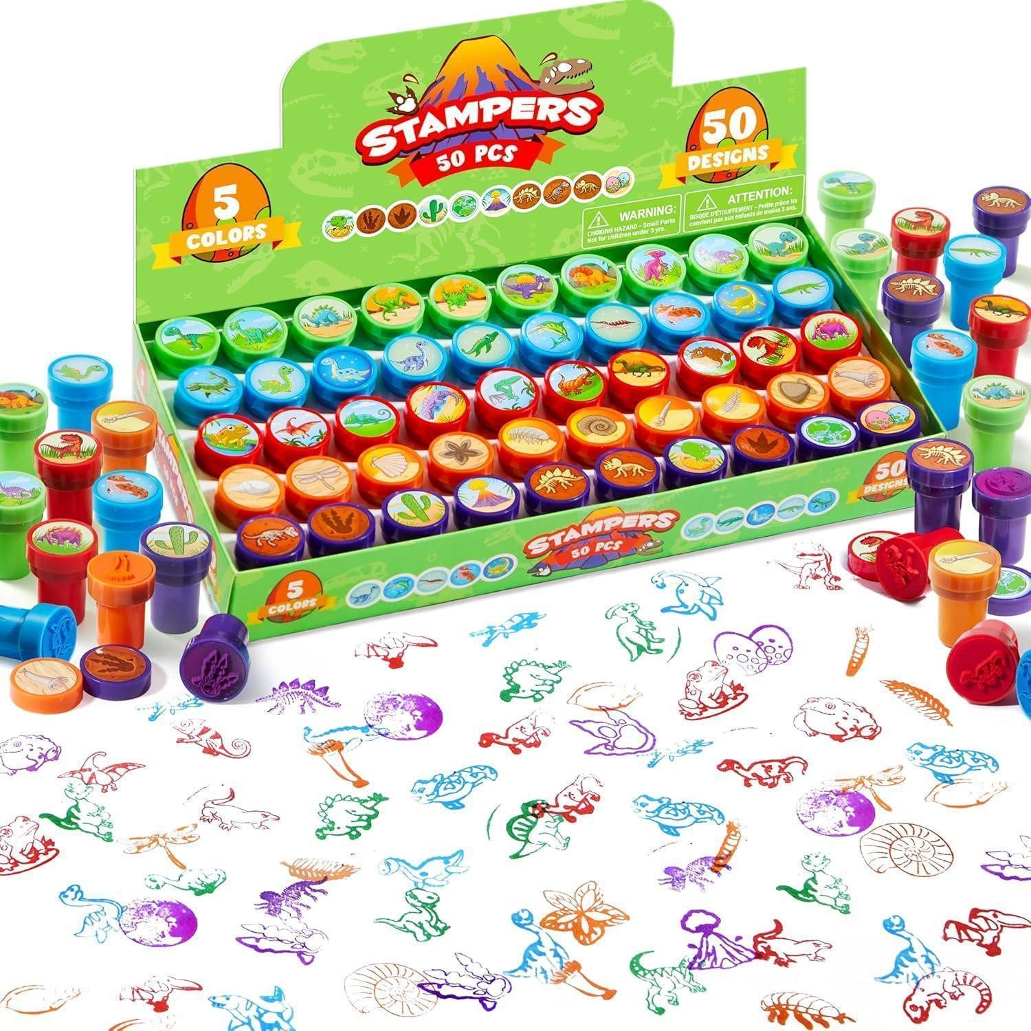 LuxusKollektion Stempel 50 Stück Selbstfärbende Dinosaur Stampers für Kinder, Mehrfarbige
