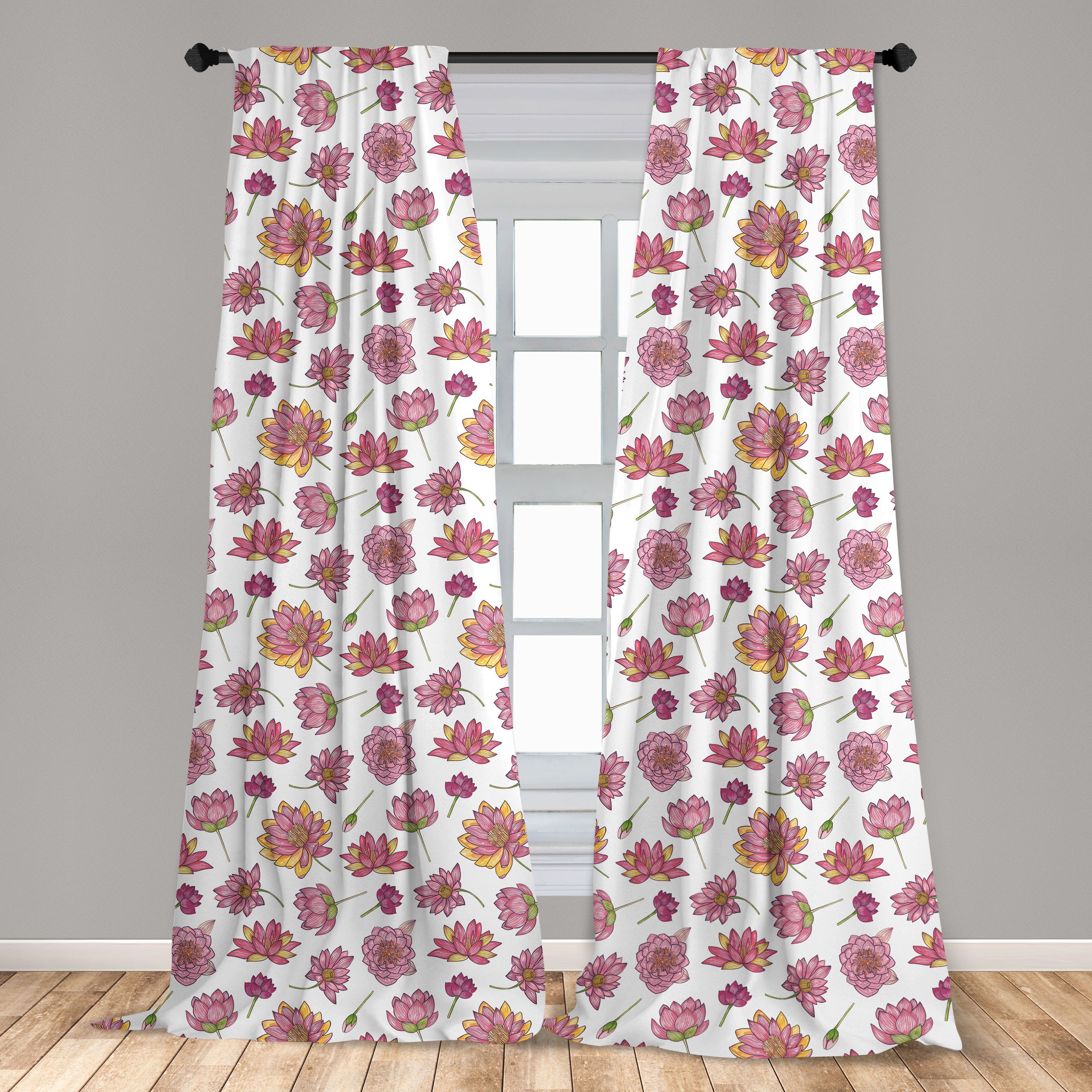 Gardine Vorhang Blume Microfaser, Wohnzimmer Blüten rosa Lotus Abakuhaus, Dekor, Schlafzimmer für