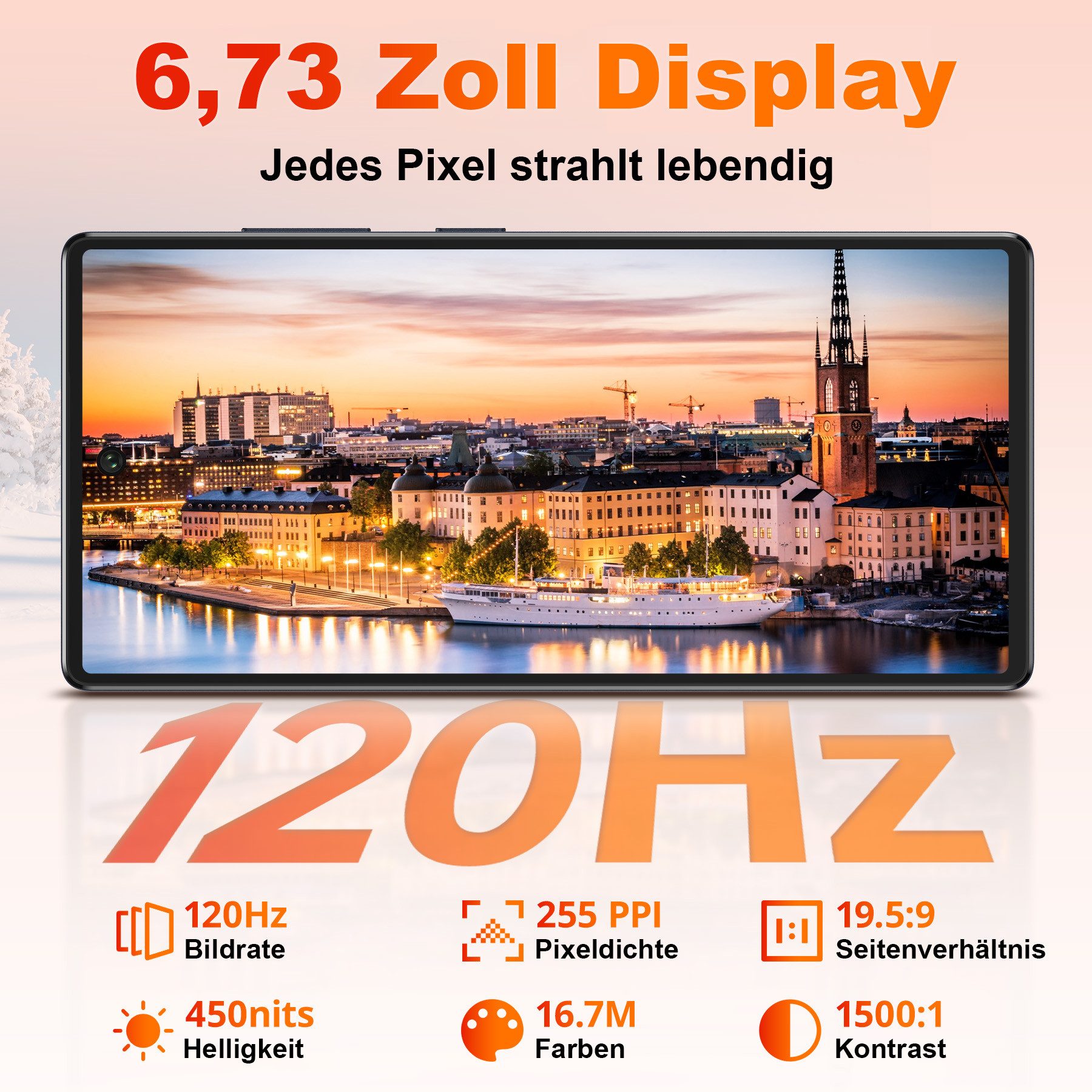 OUKITEL C66 Handy Ohne Vertrag Android 16 Smartphone (17,09 cm/6.73 Zoll, 128 GB Speicherplatz, 64 MP Kamera, 5000mAh, 16(4+12)GB+128GB /1TB, 6.73" HD+ 120Hz, Dual SIM/ OTG/ GPS)