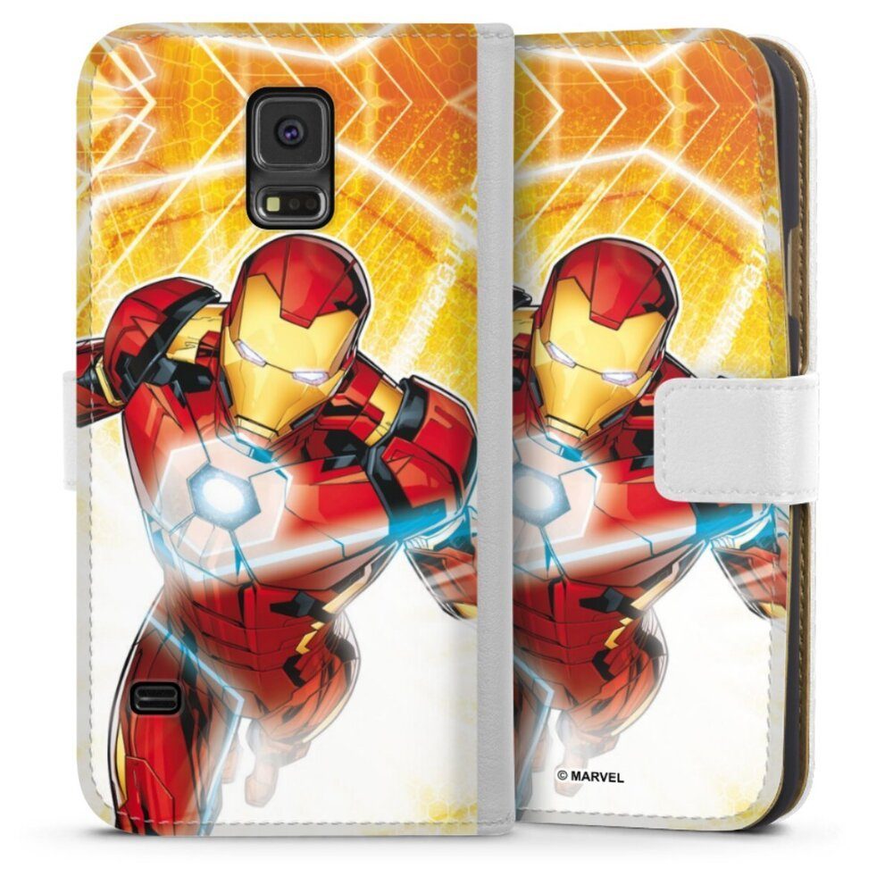 DeinDesign Handyhülle Iron Man on Fire, Samsung Galaxy S5 Hülle Handy Flip Case Wallet Cover Handytasche Leder