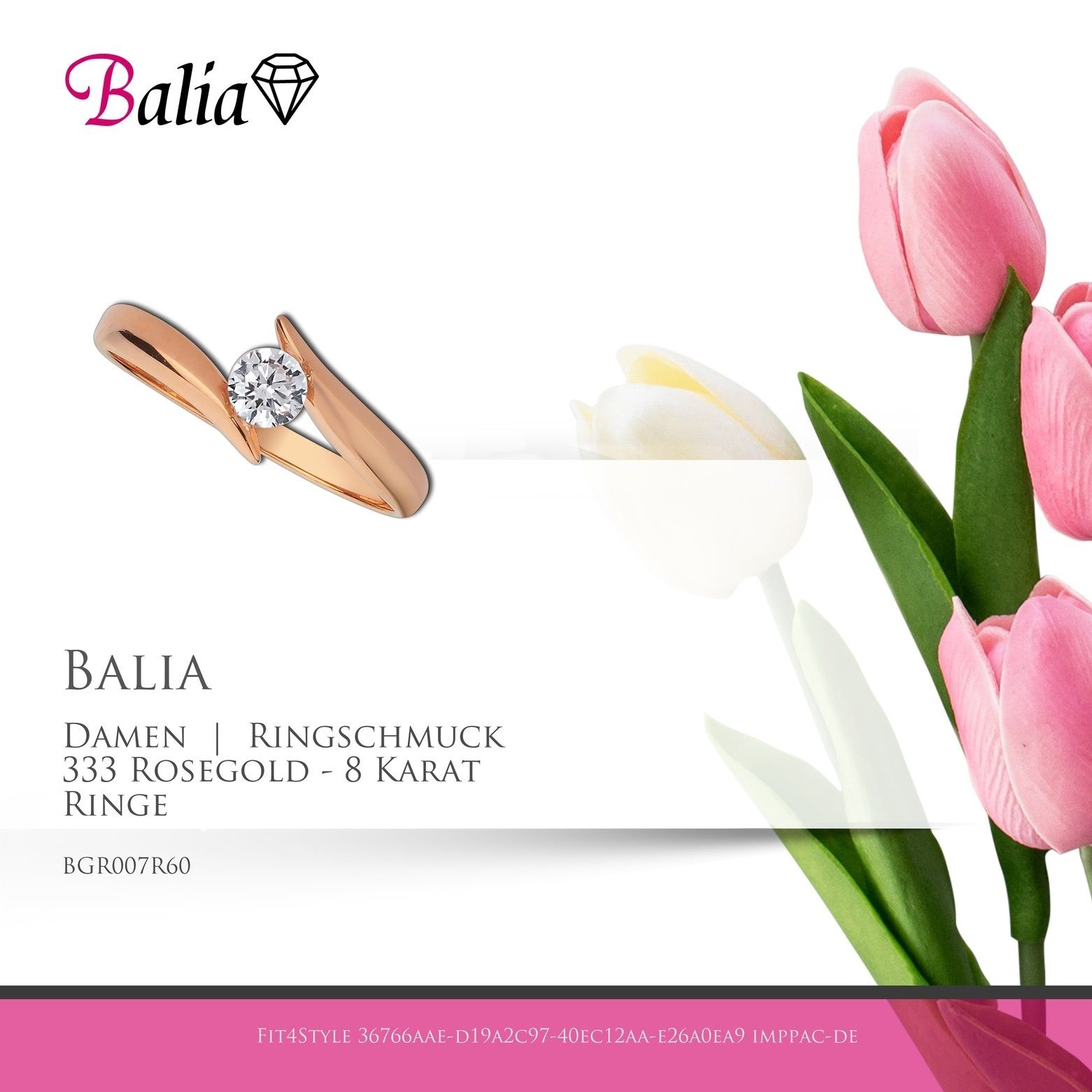 aus Balia Roségold Ring - weiß, Karat, Roségold 8Karat Goldring Big Farbe: rosé (Fingerring), Gr.60 8 333er Damen Damen Balia Ring