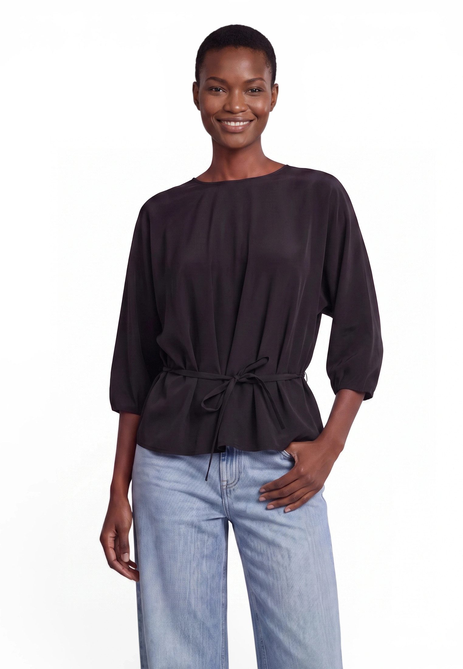 Zero Schlupfbluse Damen mit Gürtel