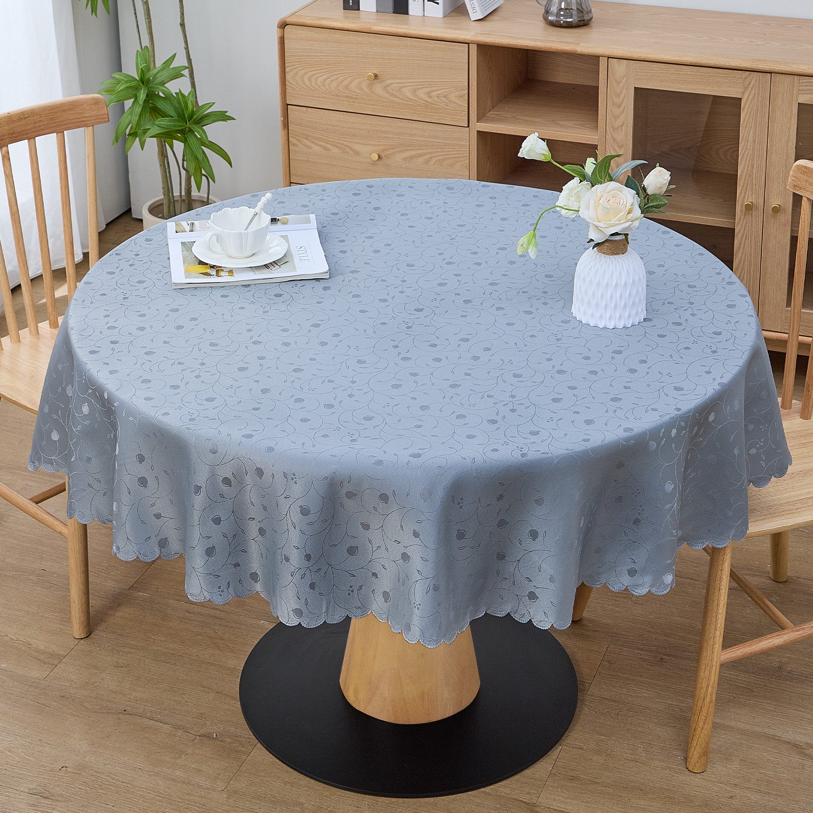 Simurq Tischdecke Abwaschbar - Lotuseffekt, Wasserabweisend & Pflegeleicht Tischdecken (Tischdecke weiß Grau Beige Tischdecke Rund - Tischtuch Table Cloth)