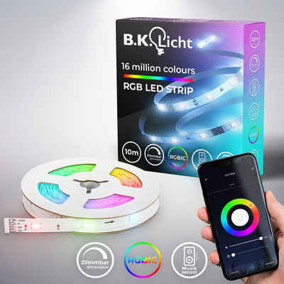 B.K.Licht LED-Streifen Wifi RGBIC, 300-flammig, Lichtleiste, mit Musiksensor, smartes LED Band, Selbstklebend