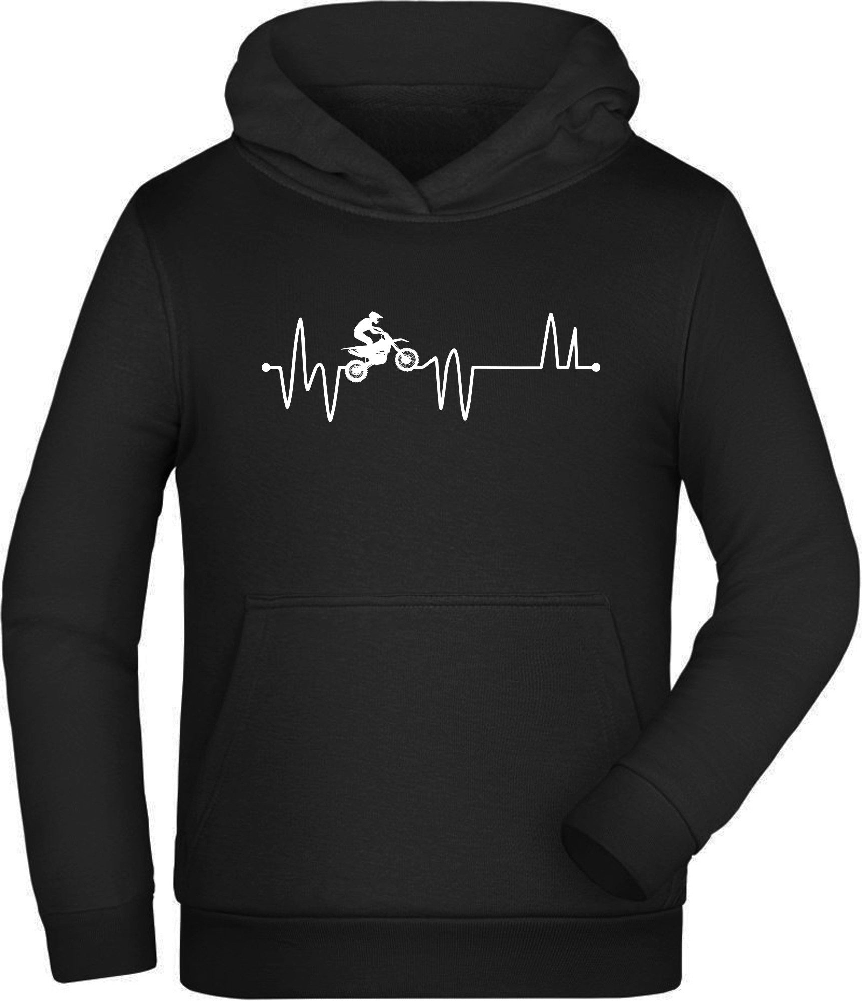 MyDesign24 Hoodie Kinder Hoodie - Herzschlaglinie mit Motocross Motiv EGK Kapuzen Pulli schwarz i589