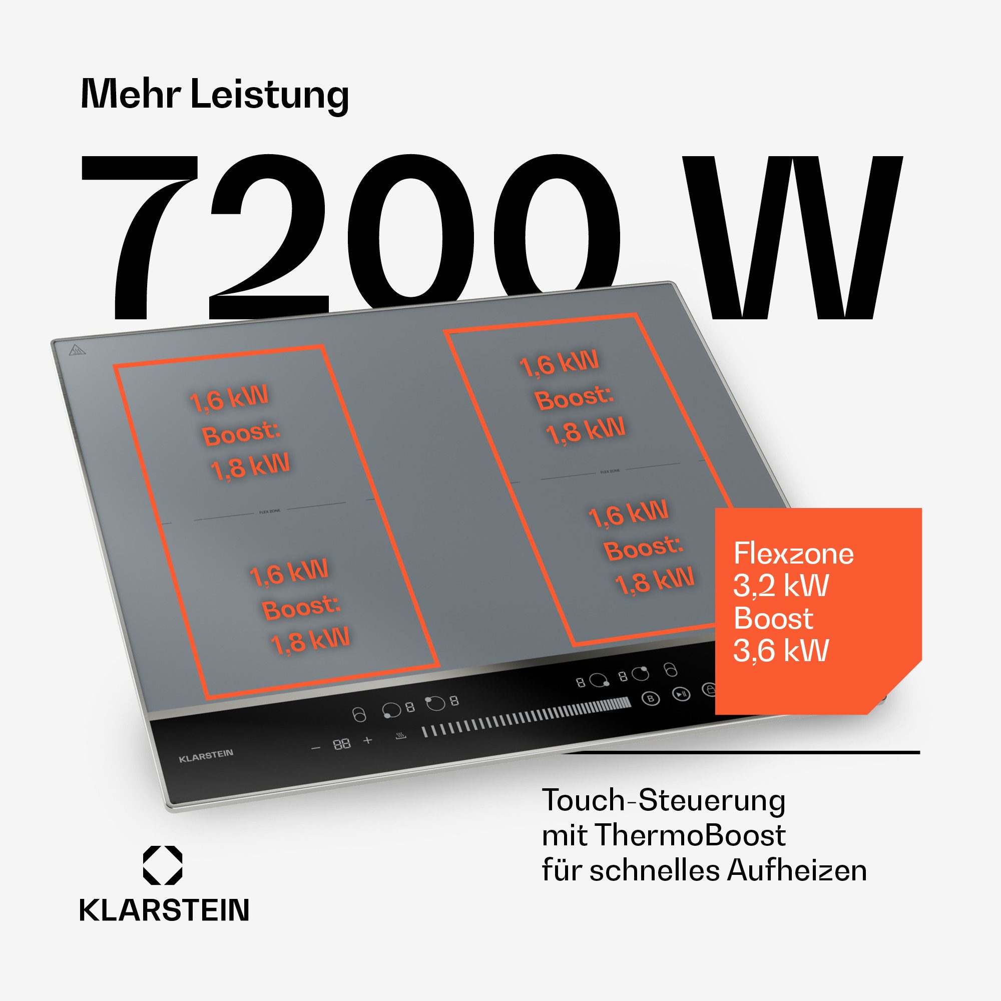Klarstein Induktions-Kochfeld DualTone Flex, Kochfeld Induktion 4 Zone Flex Touch Timer Küche LED