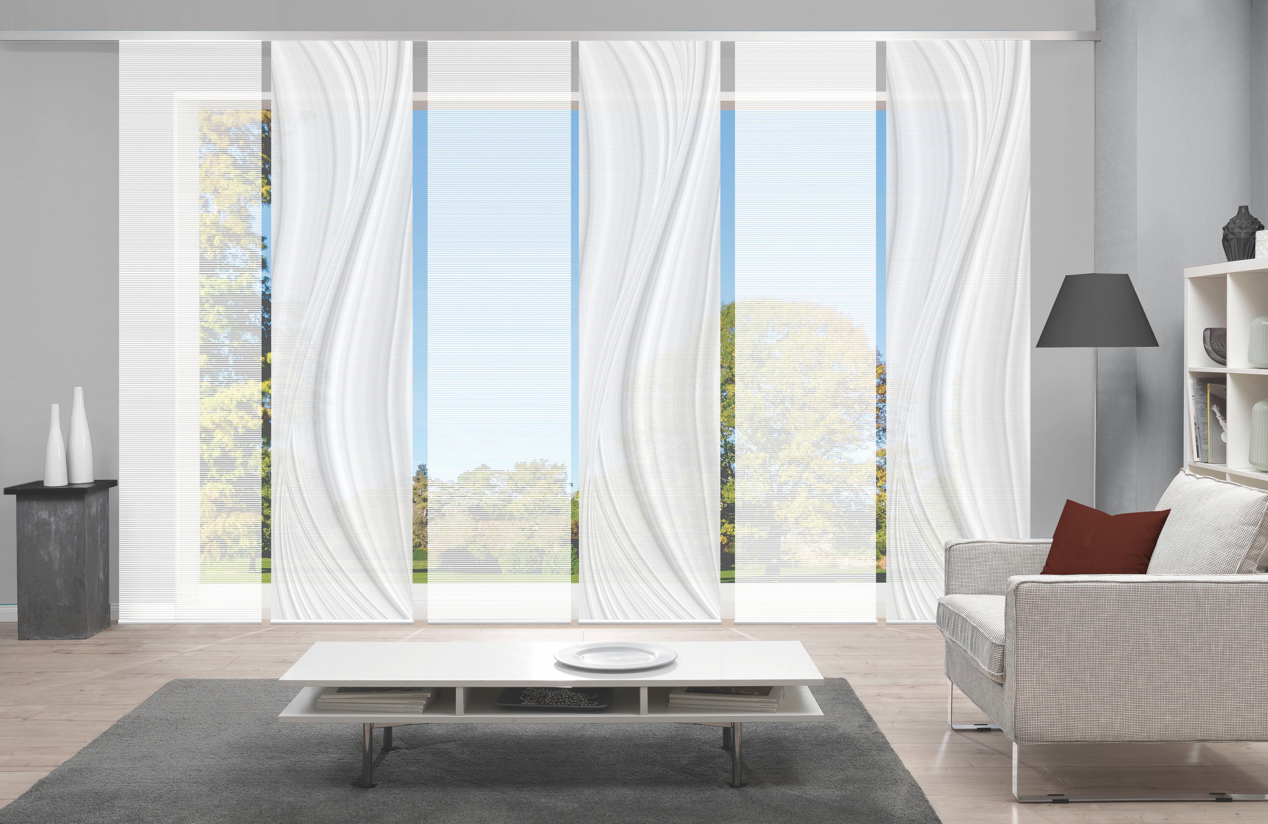 Vision S Schiebegardine LAURINA 6er SET (6 St), Paneelwagen, halbtransparent, Schiebevorhang Digidruck 6er Set LAURINA