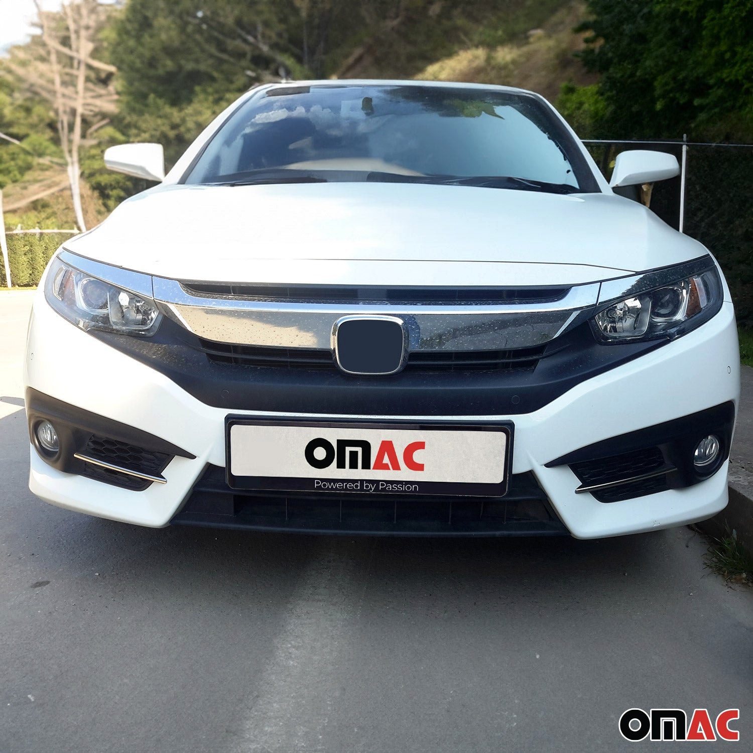 OMAC Zierleisten-Aufkleber Nebelscheinwerfer Rahmen für Honda Civic X 2016-2021 Stufenheck Chrom, (2tlg), Langlebig,Einfache Reinigung,Einfache Installation,Rostbeständig