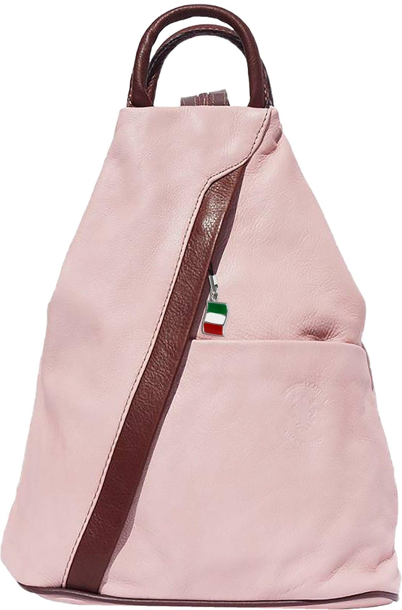 FLORENCE Schultertasche Florence Damen Rucksack Schultertasche (Cityrucksack), Damen Leder Cityrucksack, Schultertasche, rosa, braun ca. 26cm