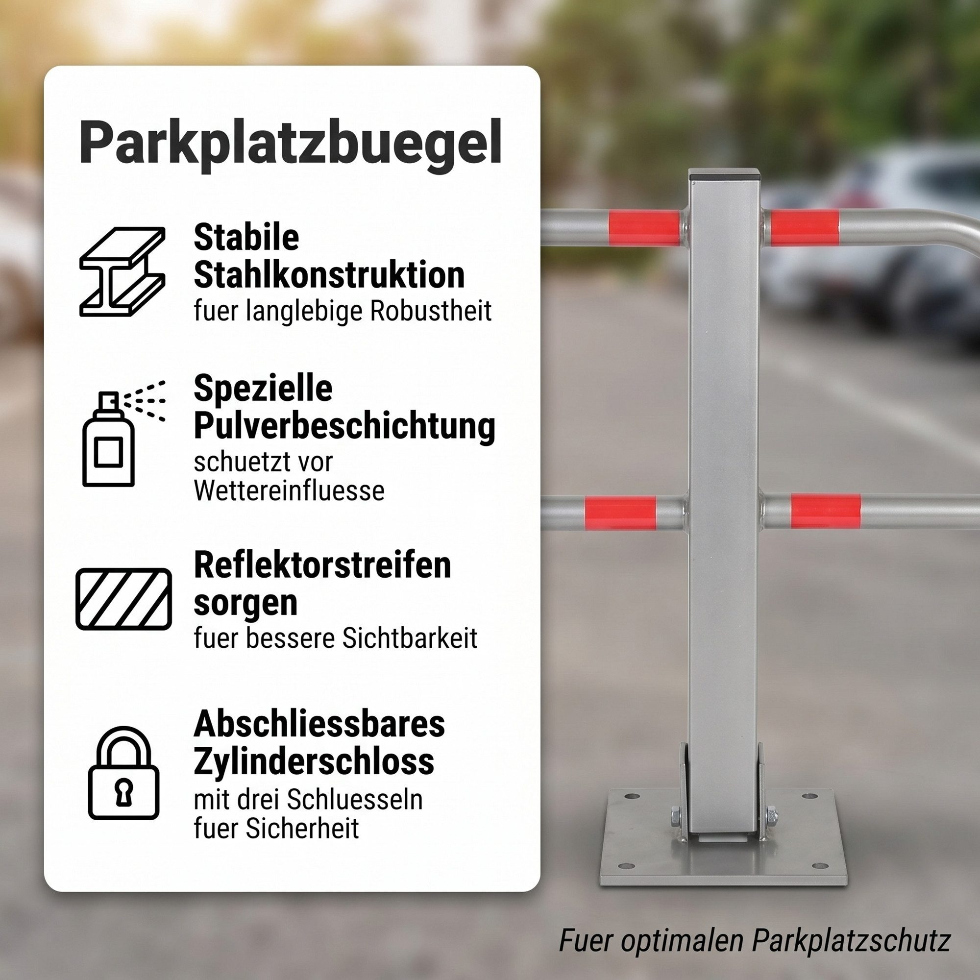 Mucola Absperrpfosten Parkplatzbügel Parkpfosten Absperrung Abschließbar Grün Silber Poller (Stück, inkl. Schlüssel), Pulverbeschichtet
