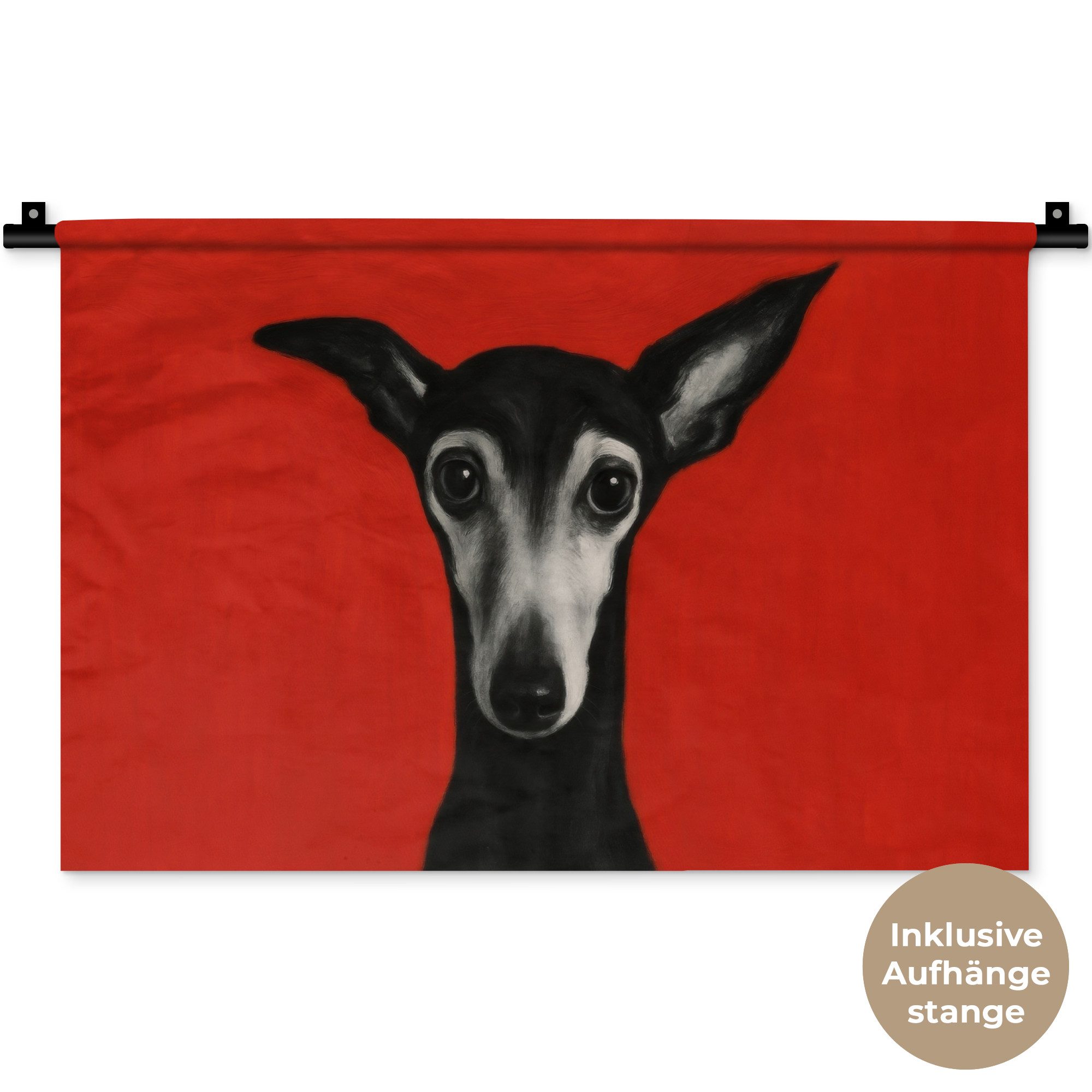 MuchoWow Wandteppich Windhund - Minimalistisch - Rot, Rechteckig, Höhe: 3 mm, Wandteppich für Wohnzimmer, Schlafzimmer, 60x40 cm
