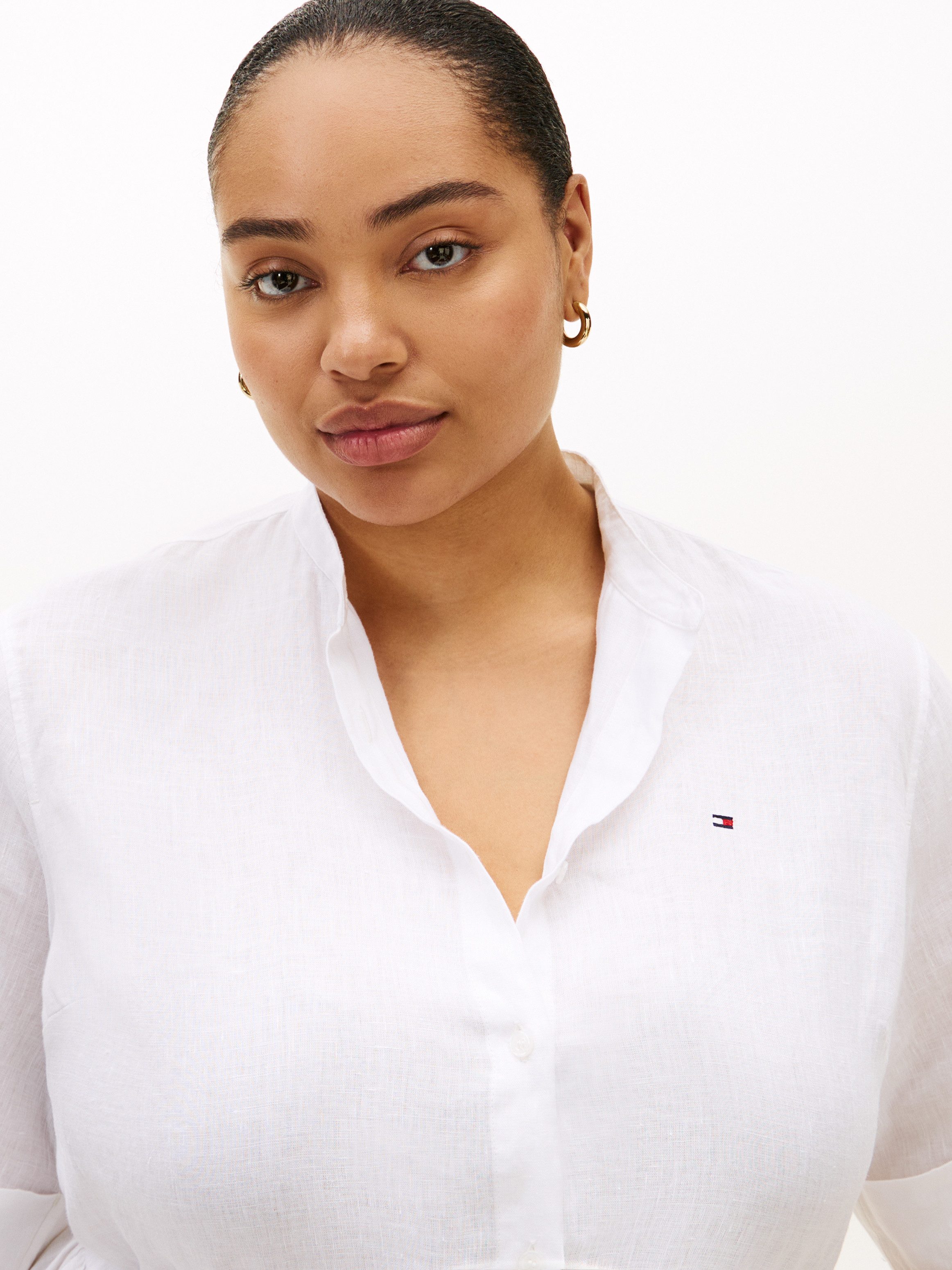 Tommy Hilfiger Curve Midikleid CRV LINEN MIDI SHIRT DRESS SS in großen Größen, Taille mit Bindeband