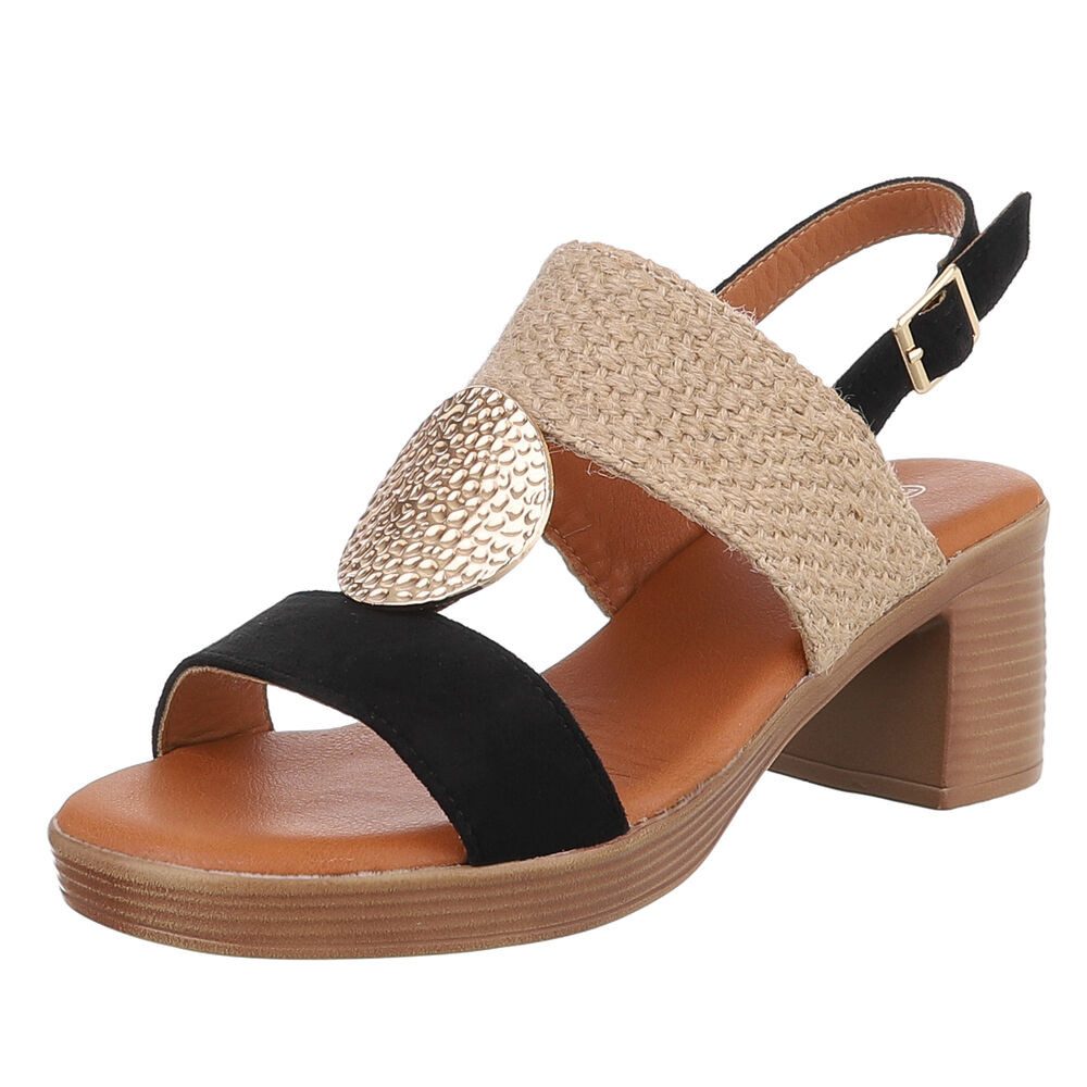 Ital-Design Elegante Damen Sandalen mit Blockabsatz und Gold-Details Sandal günstig online kaufen